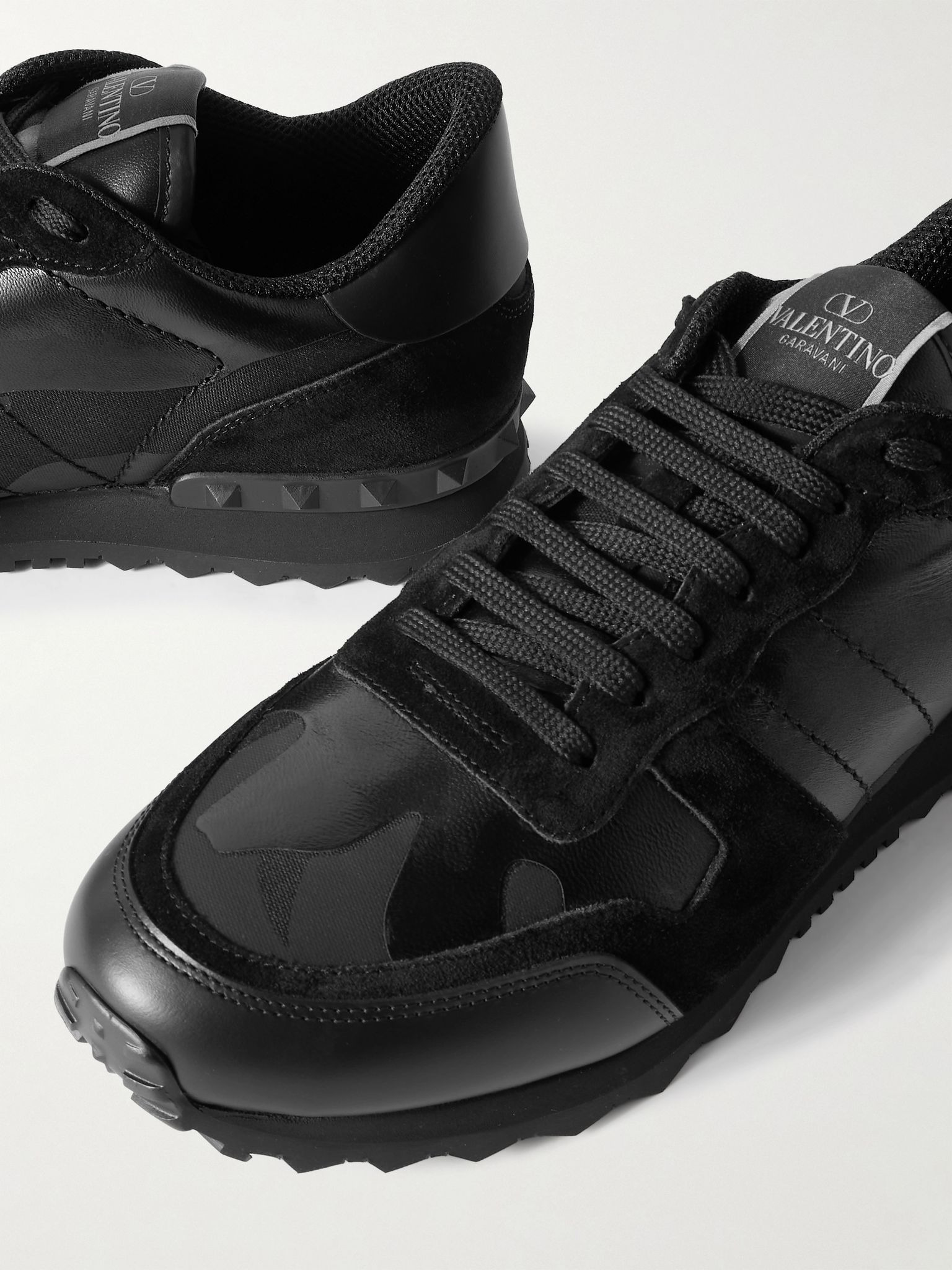 Rockrunner Studded Leather, Suede and Canvas Sneakers Black - 5