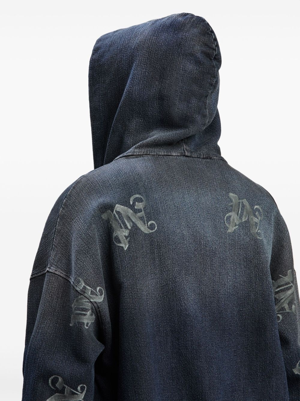 monogram-print hooded denim jacket - 6