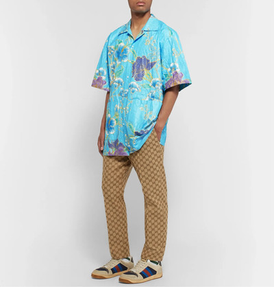 GUCCI Oversized Camp-Collar Printed Paper-Effect Crinkled-Shell Shirt outlook