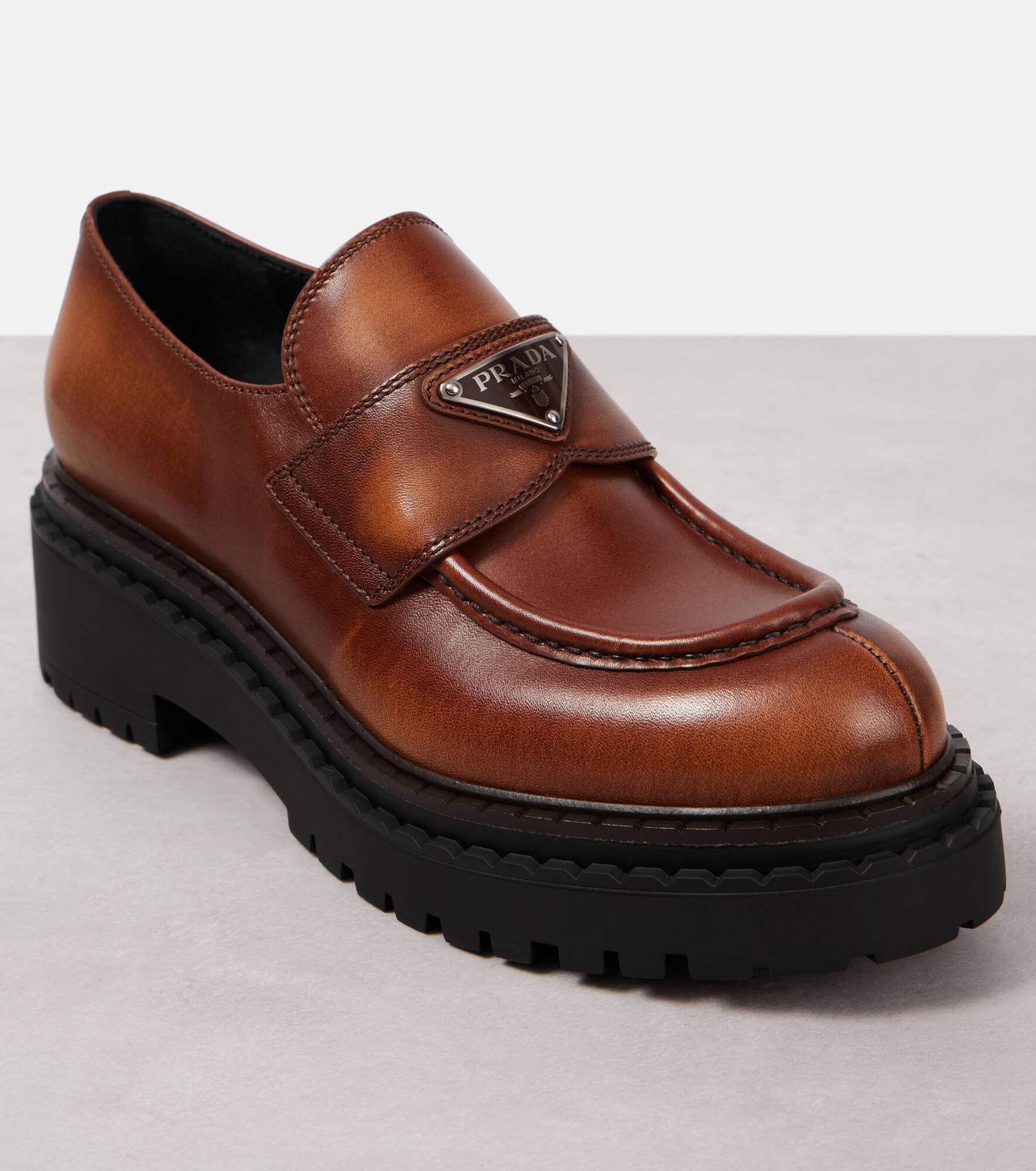 Logo leather platform loafers - 5