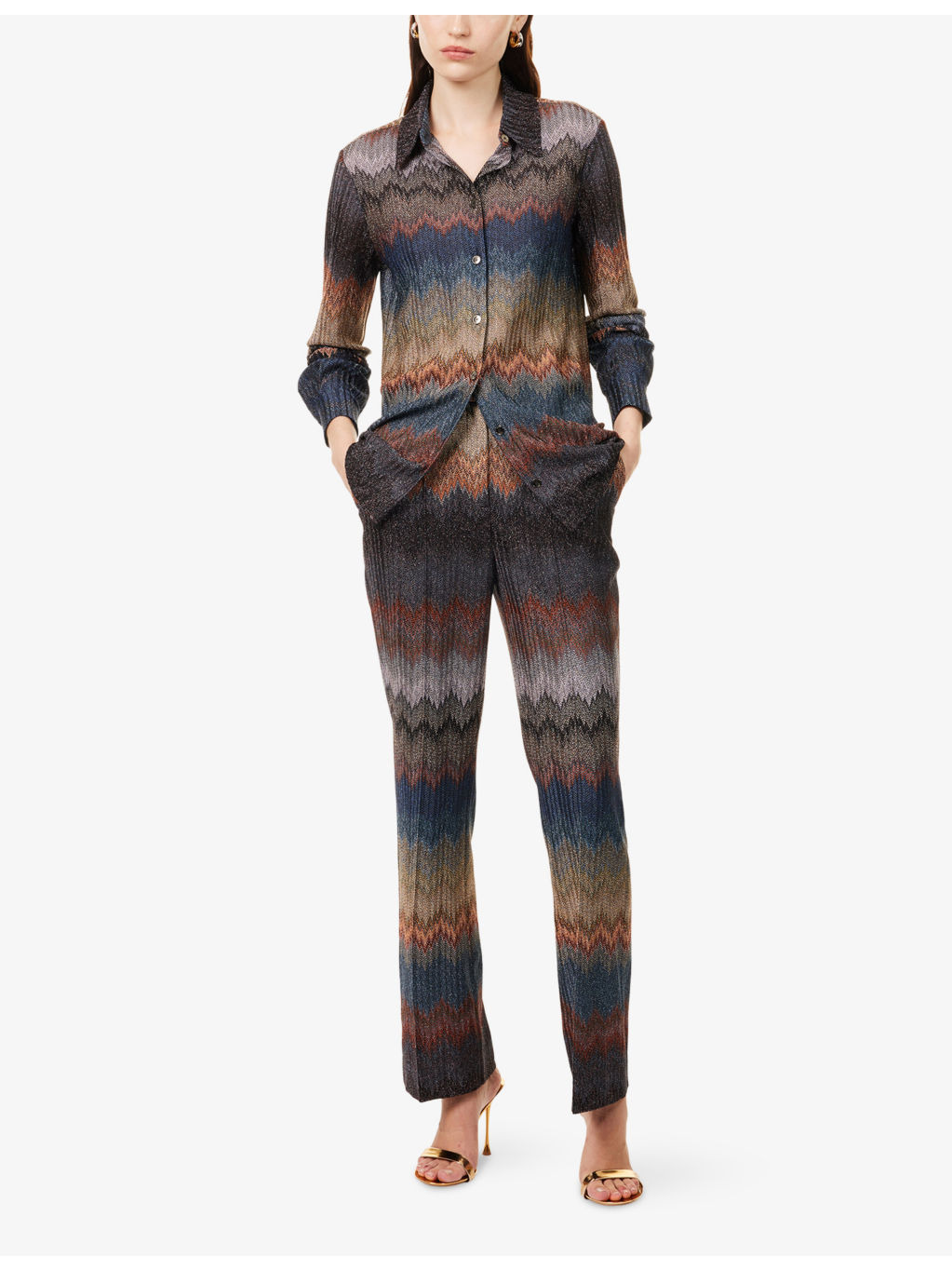 Chevron Straight-Leg Woven Trousers - 2