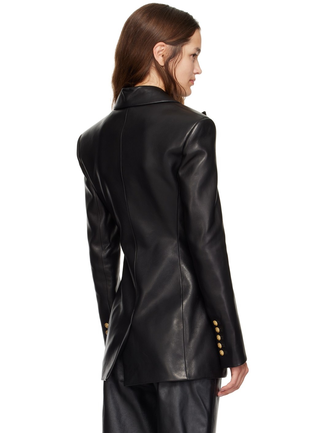 Black 2-Button Leather Jacket - 3