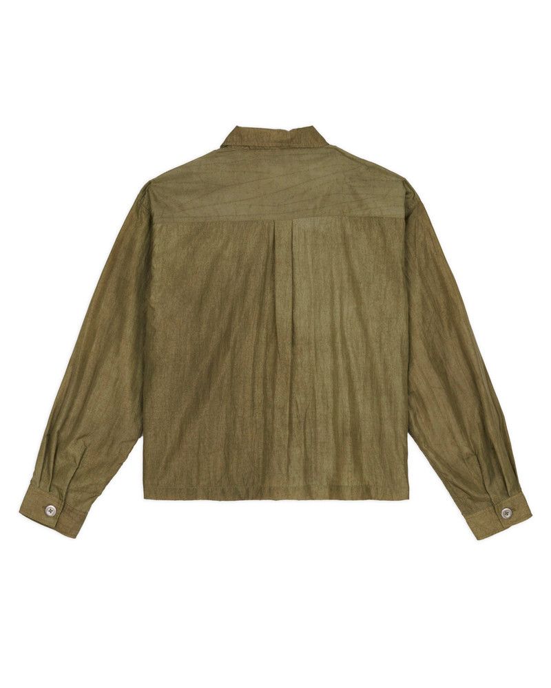 BRAIN DEAD Cropped Nylon Button Up Shirt - Army outlook