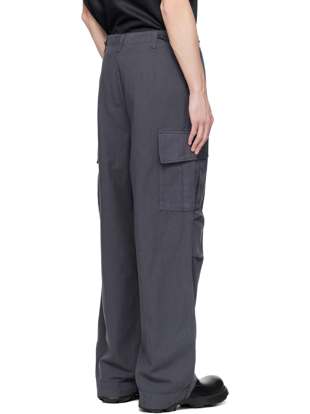 Blue Herringbone Cargo Pants - 3