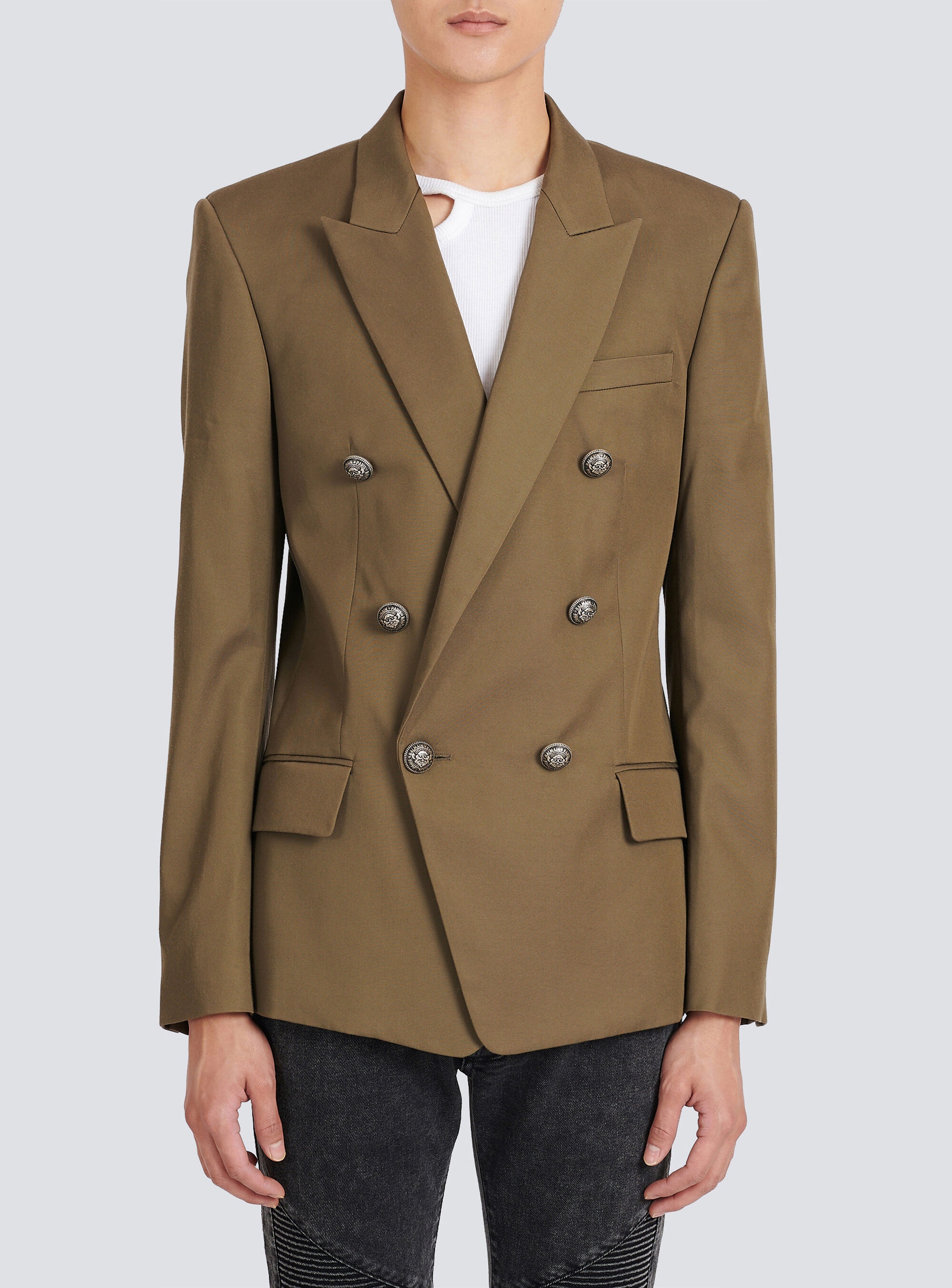 Cotton blazer with double-breasted silver-tone buttoned fastening - 6