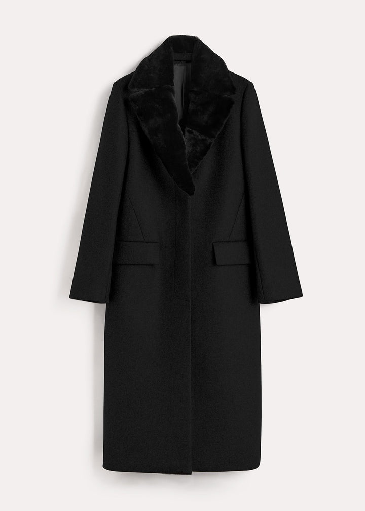 Shearling-collar coat black - 1