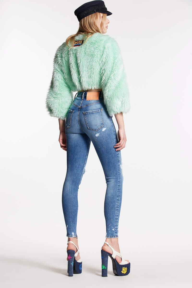 DSQUARED2 MEDIUM CRYSTAL PEACH WASH HIGH WAIST TWIGGY JEANS outlook