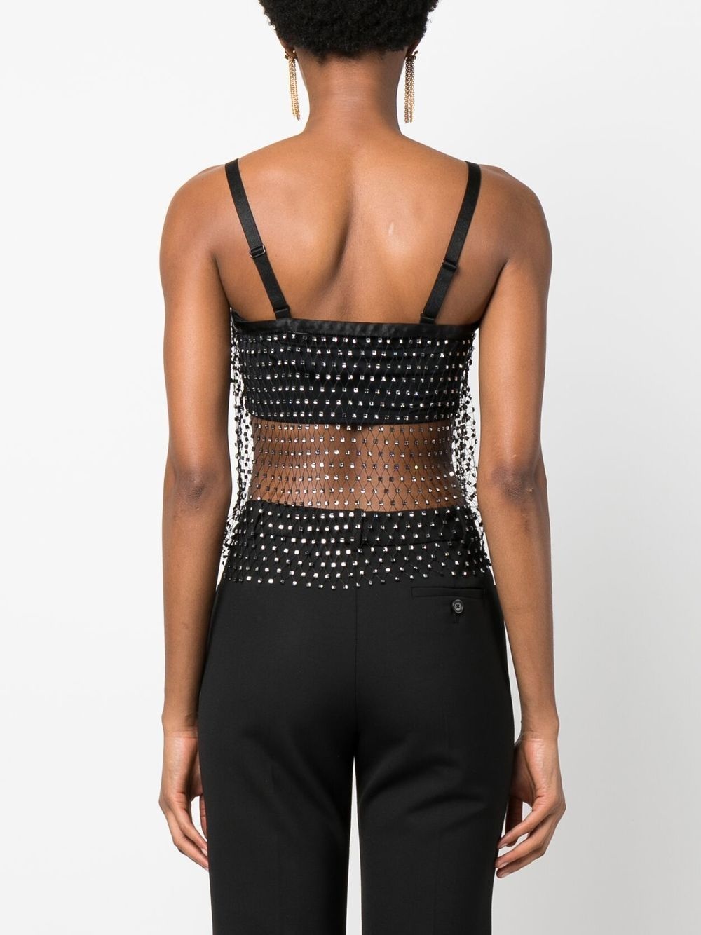 sheer crystal-embellished crop top - 4