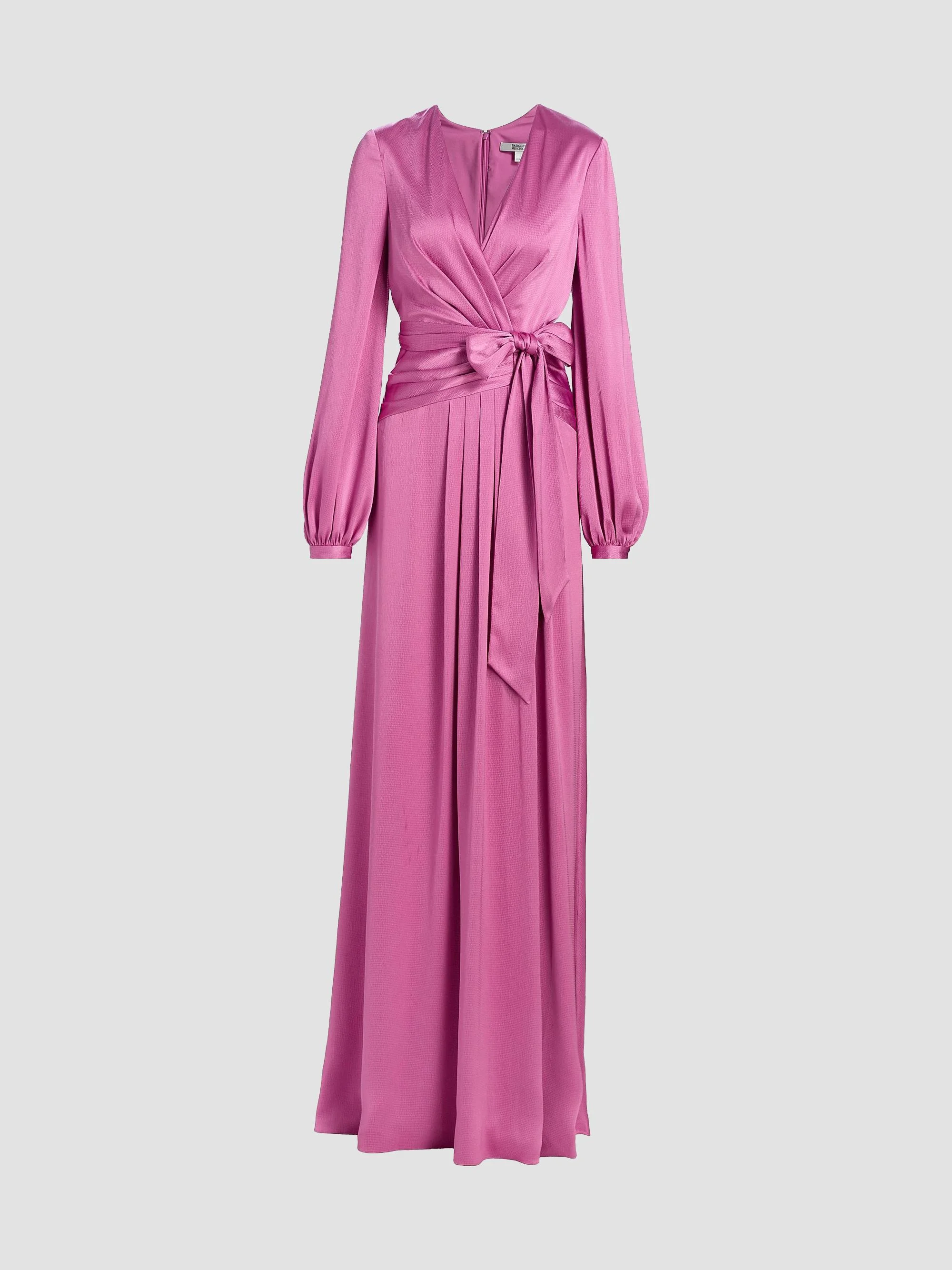 Women's Satin V-Neck Blouson Gown - Mauve - 1