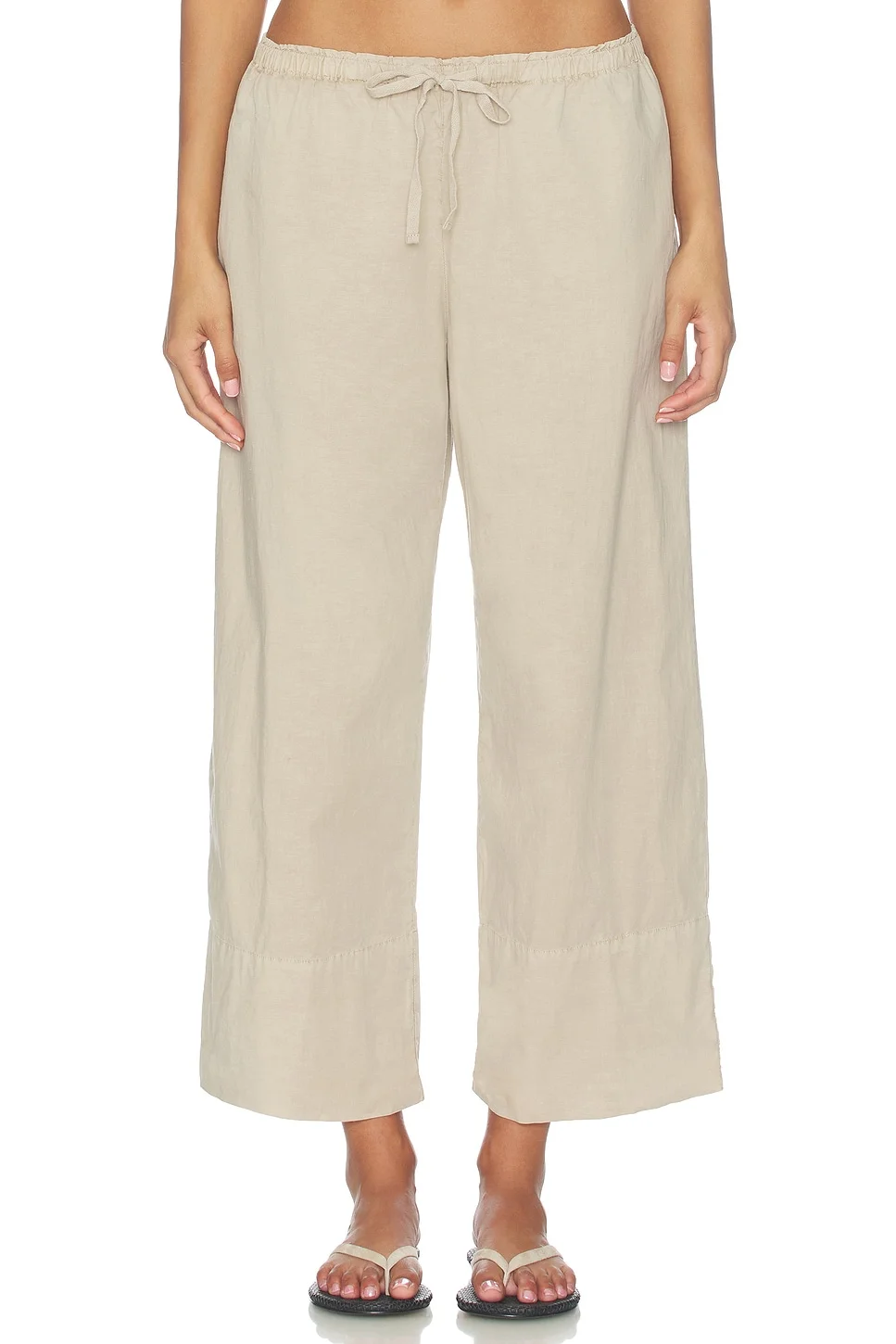 Cotton Linen Stretch Cropped Poplin Pant - 1