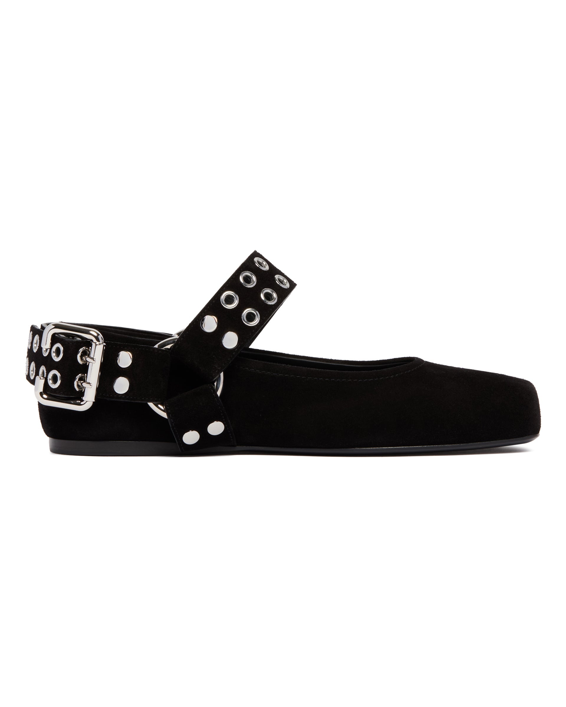 Black Suede Biker Ballet Flats - 2