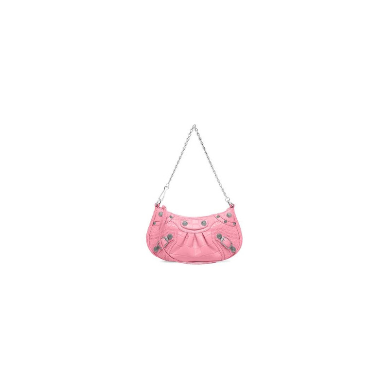 Women's Le Cagole Mini Purse With Chain Crocodile Embossed in Pink - 1