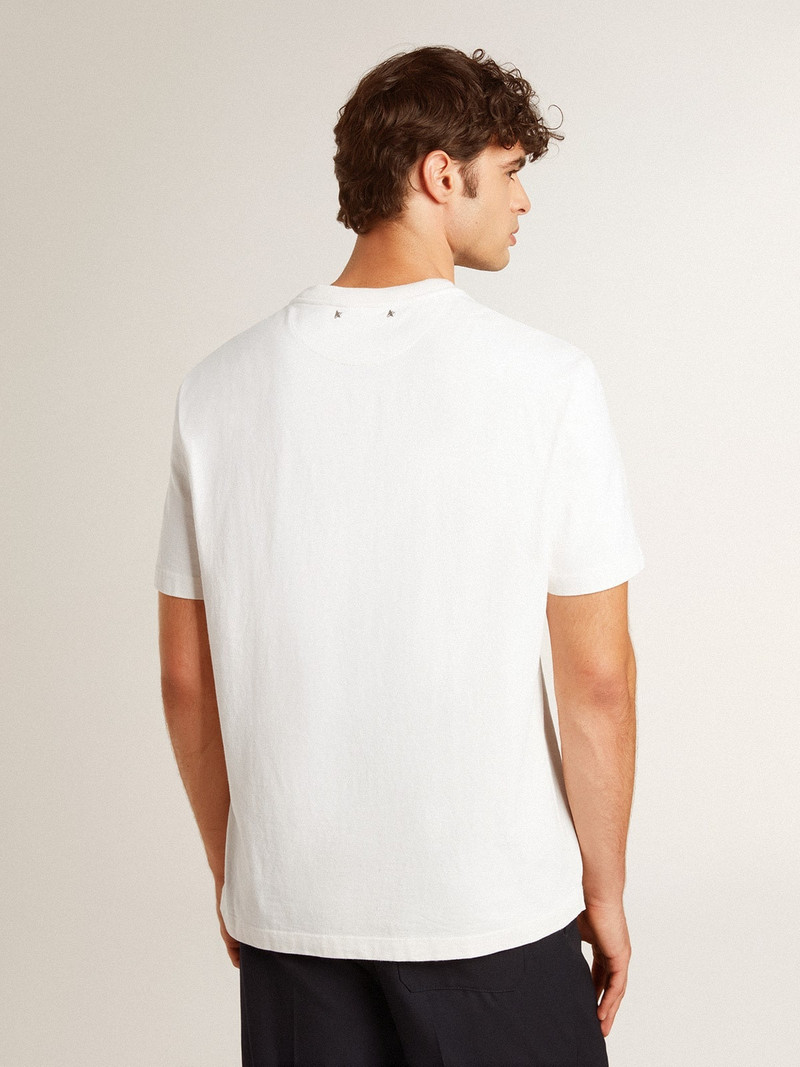 Men's worn-white cotton T-shirt with black lettering 4