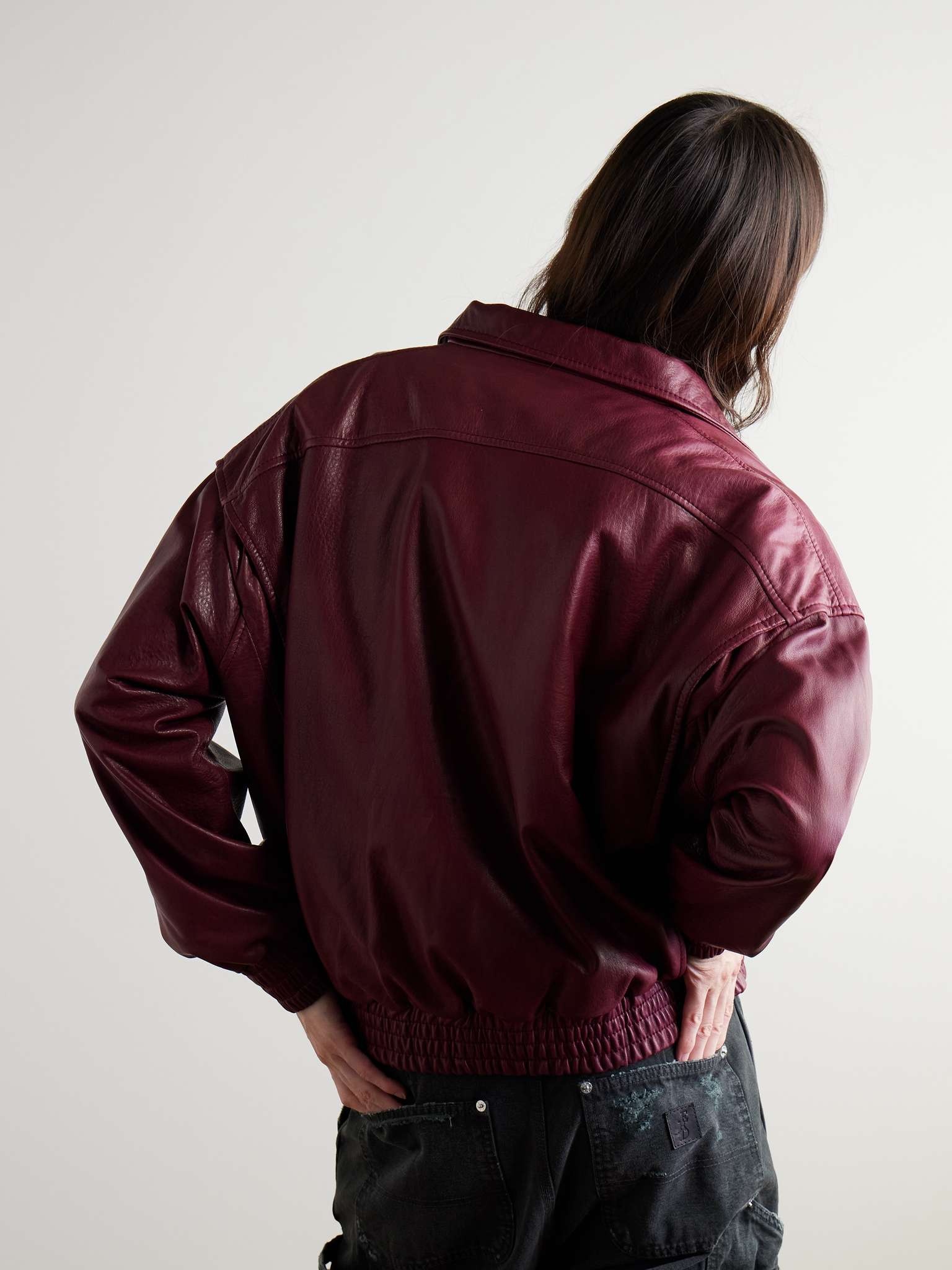 Logo-Embroidered Full-Grain Leather Jacket - 5