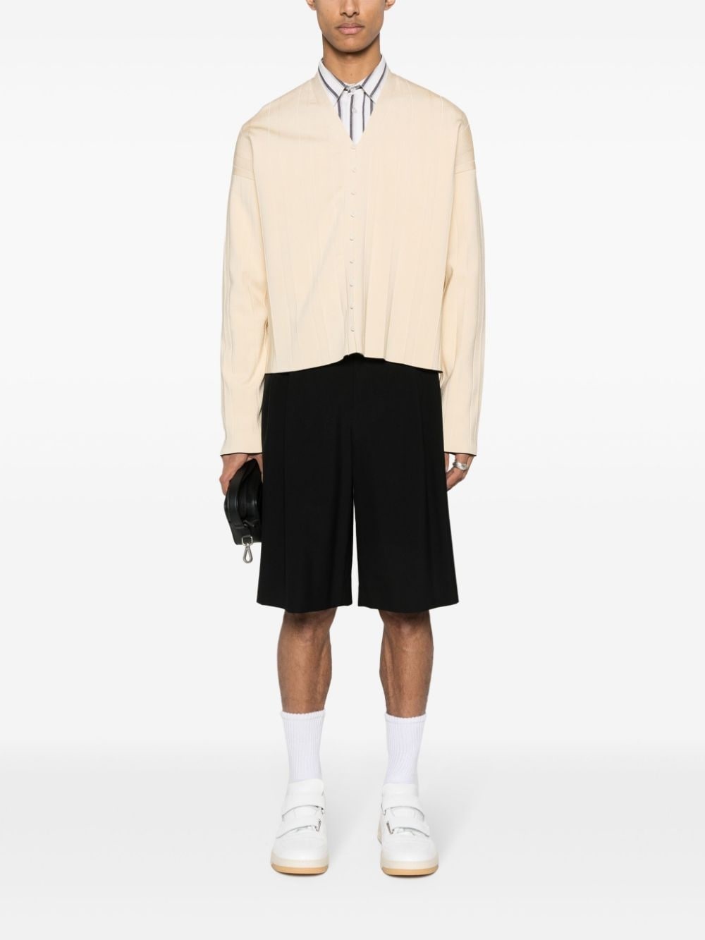 pleated ribbed cardigan - 2