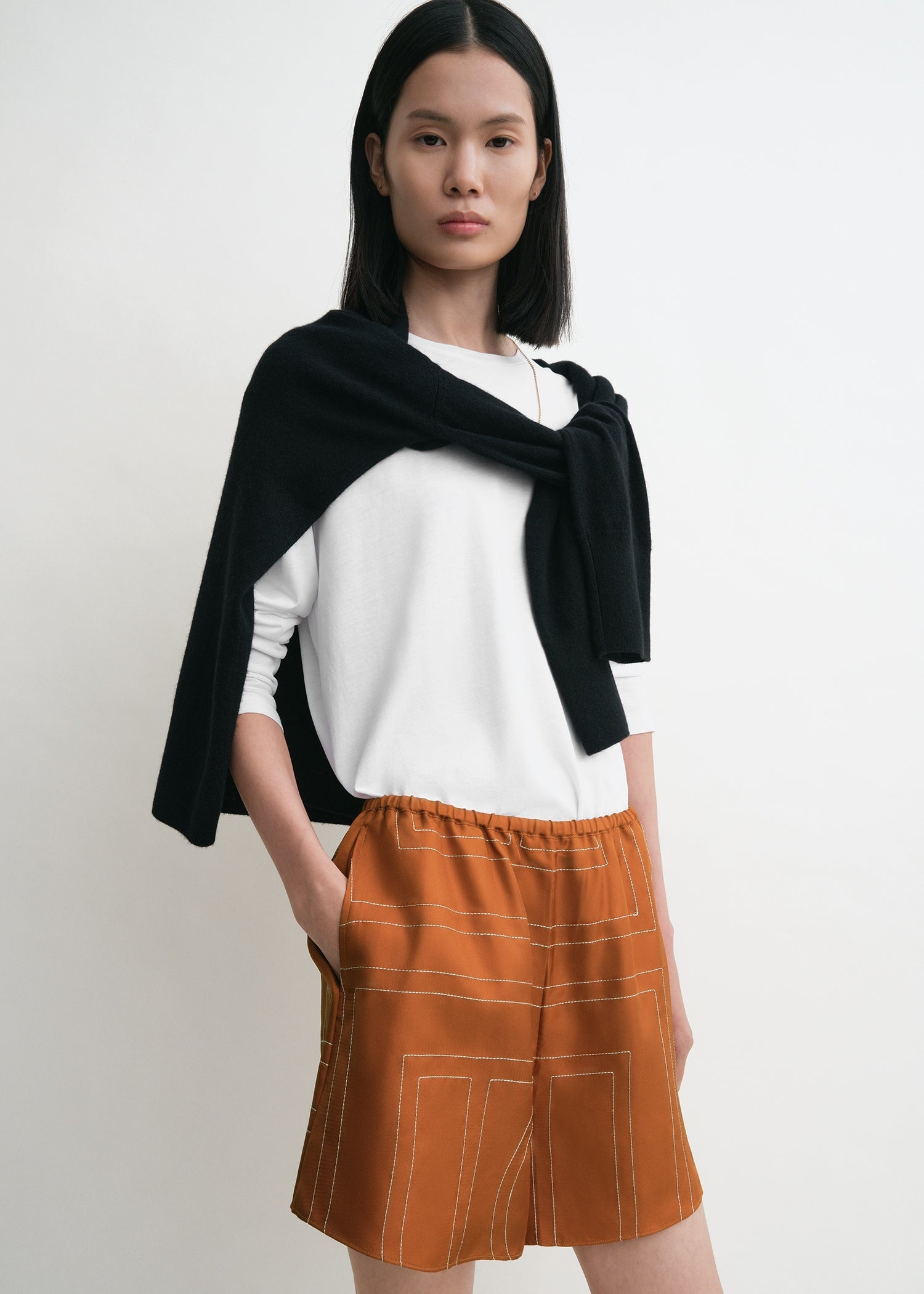 Monogram silk pj shorts terracotta - 5