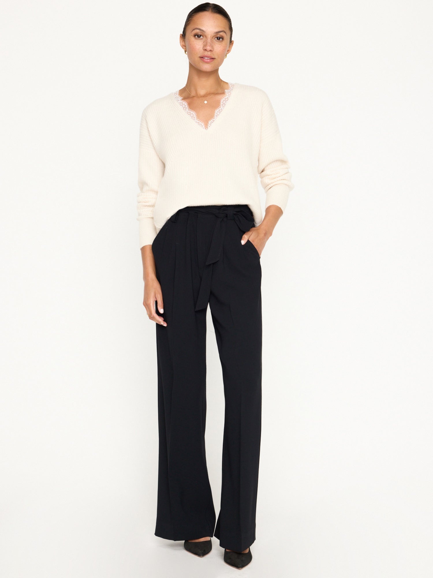 The Ava Lace V Neck Sweater - 7