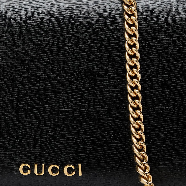 (WMNS) Gucci Chain Wallet With Gucci Script 'Black Leather' 772643-0OP0N-1000 - 9