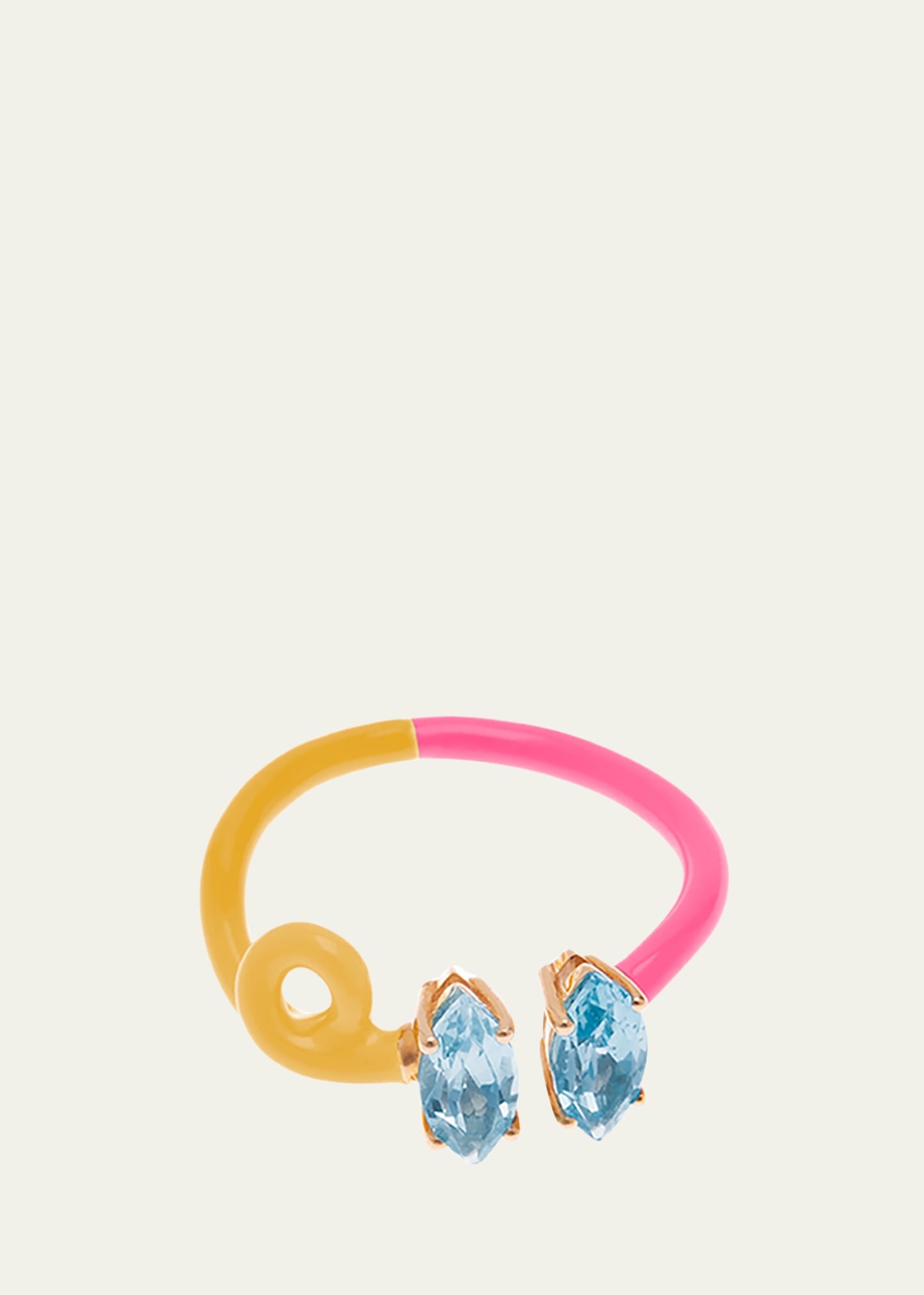 Double Topaz Vine Ring with Sunflower and Bubble Gum Enamel - 1