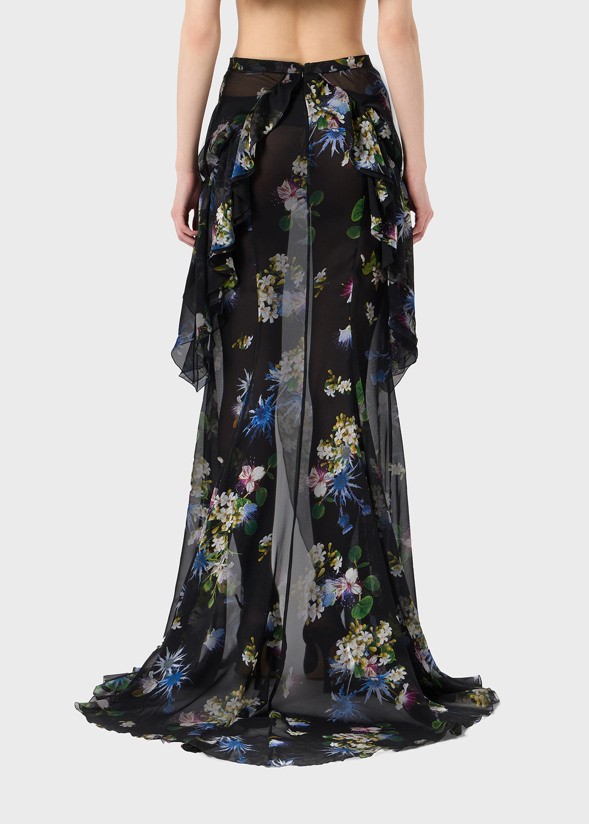 SILK CHIFFON PRINTED SKIRT WITH RUFFLES - 4