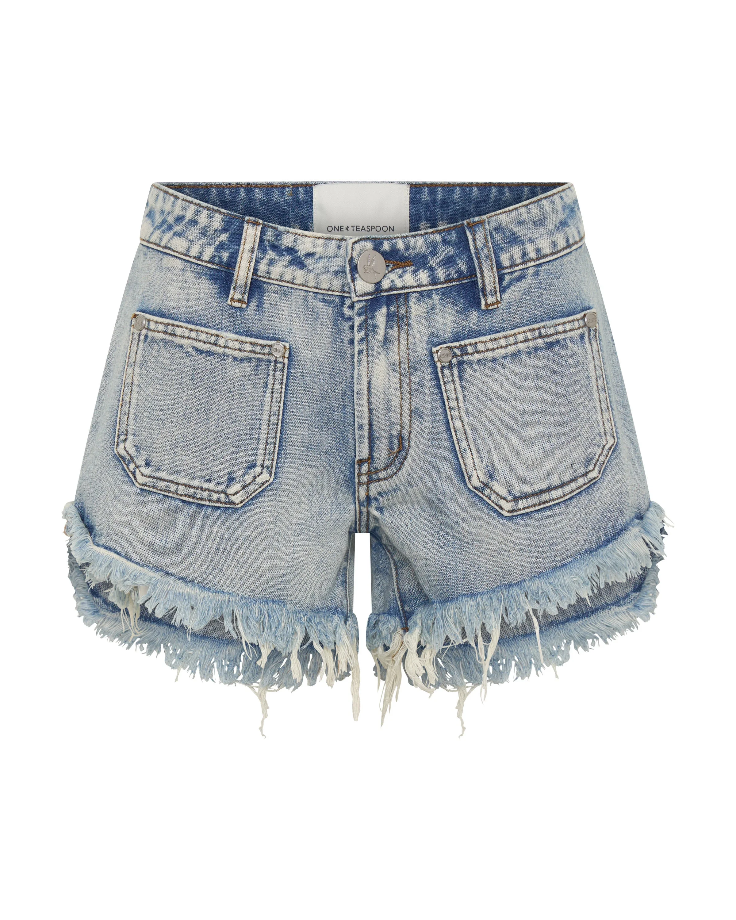 Retro Dukes Low Waist Mini Denim Shorts - Hendrixe Blue - 1