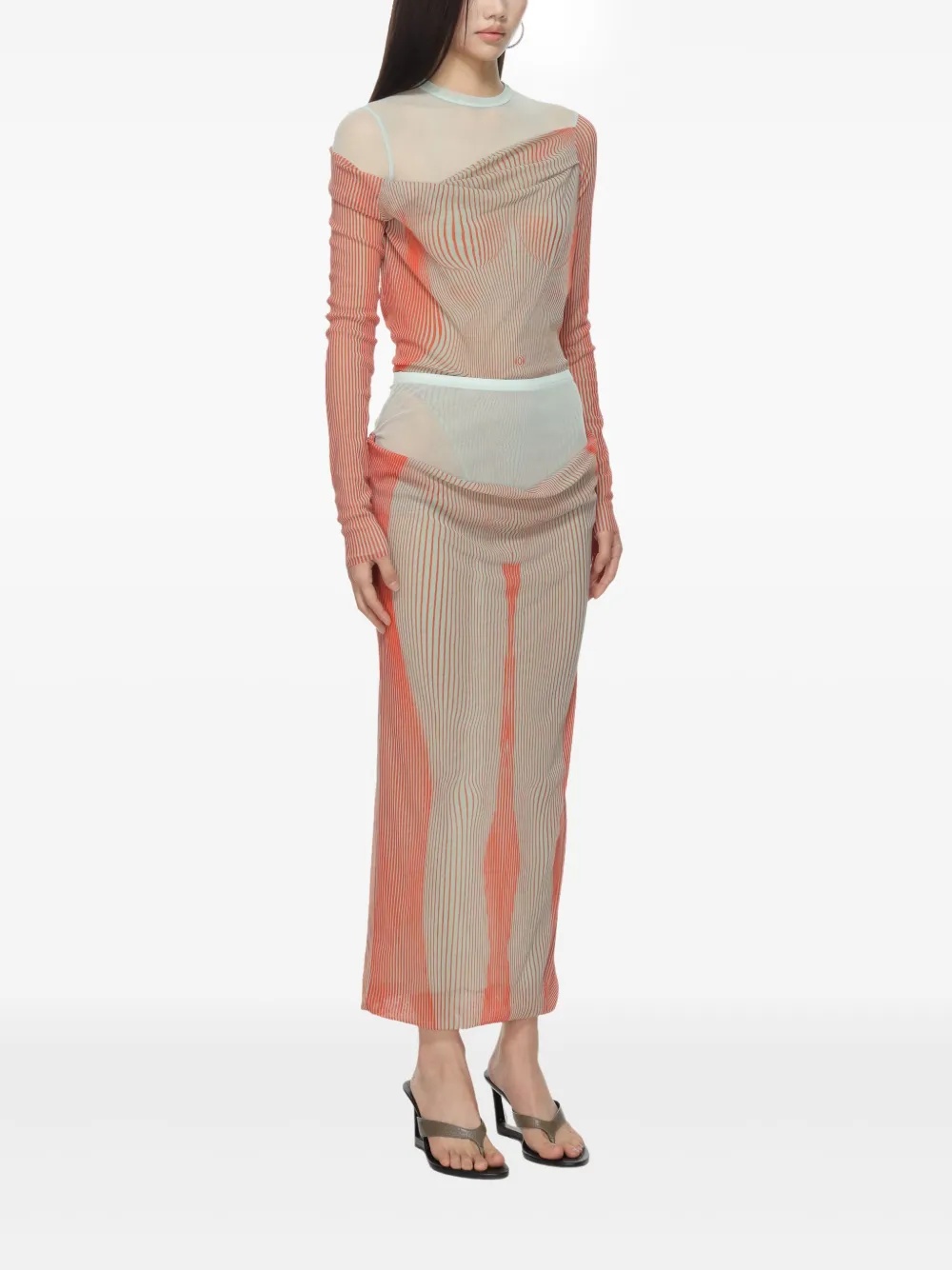 JEAN PAUL GAULTIER - Women Pinstripe Body Morphing Mesh Bodysuit - 2