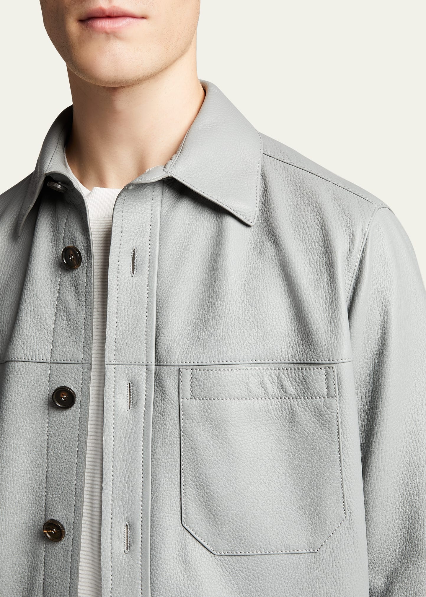 Men's Solid Deerskin Shirt Jacket - 5