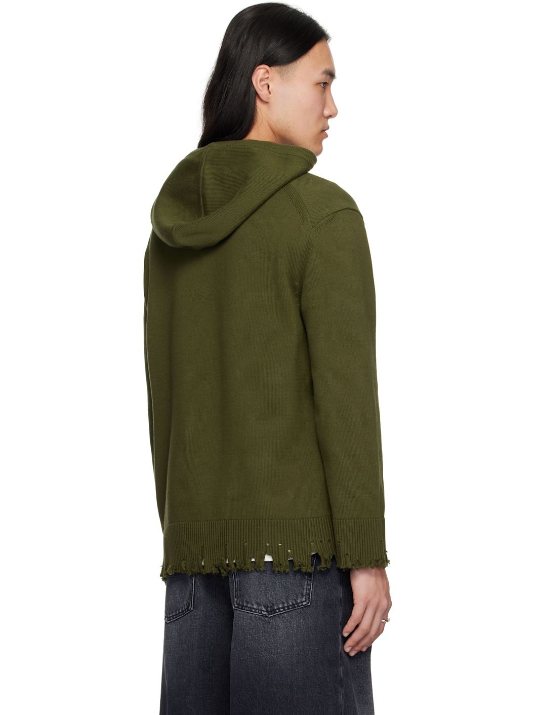Khaki Grunge Monster Pony Knit Hoodie - 3