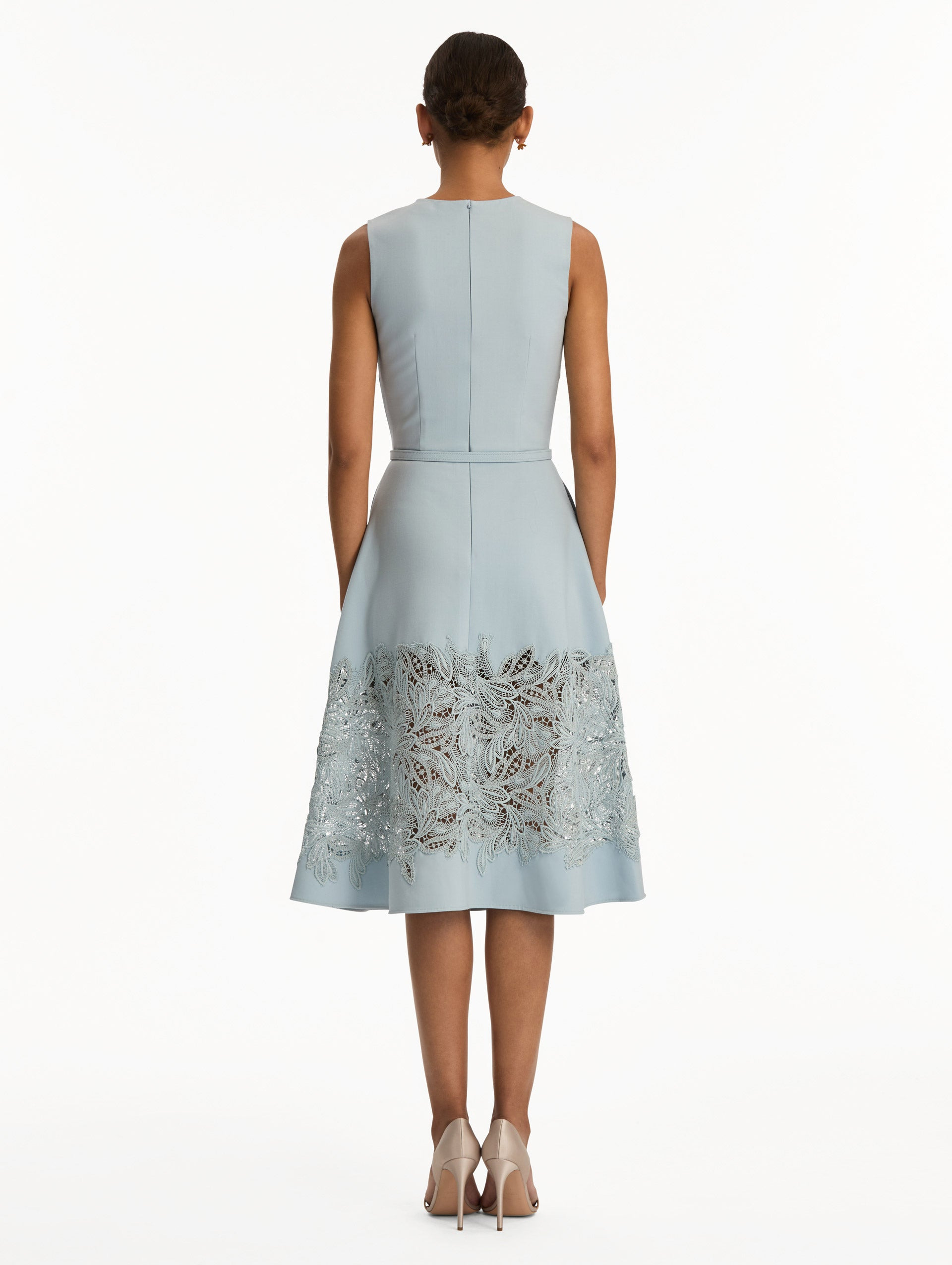 FEATHER SCROLL GUIPURE WOOL DRESS - 3