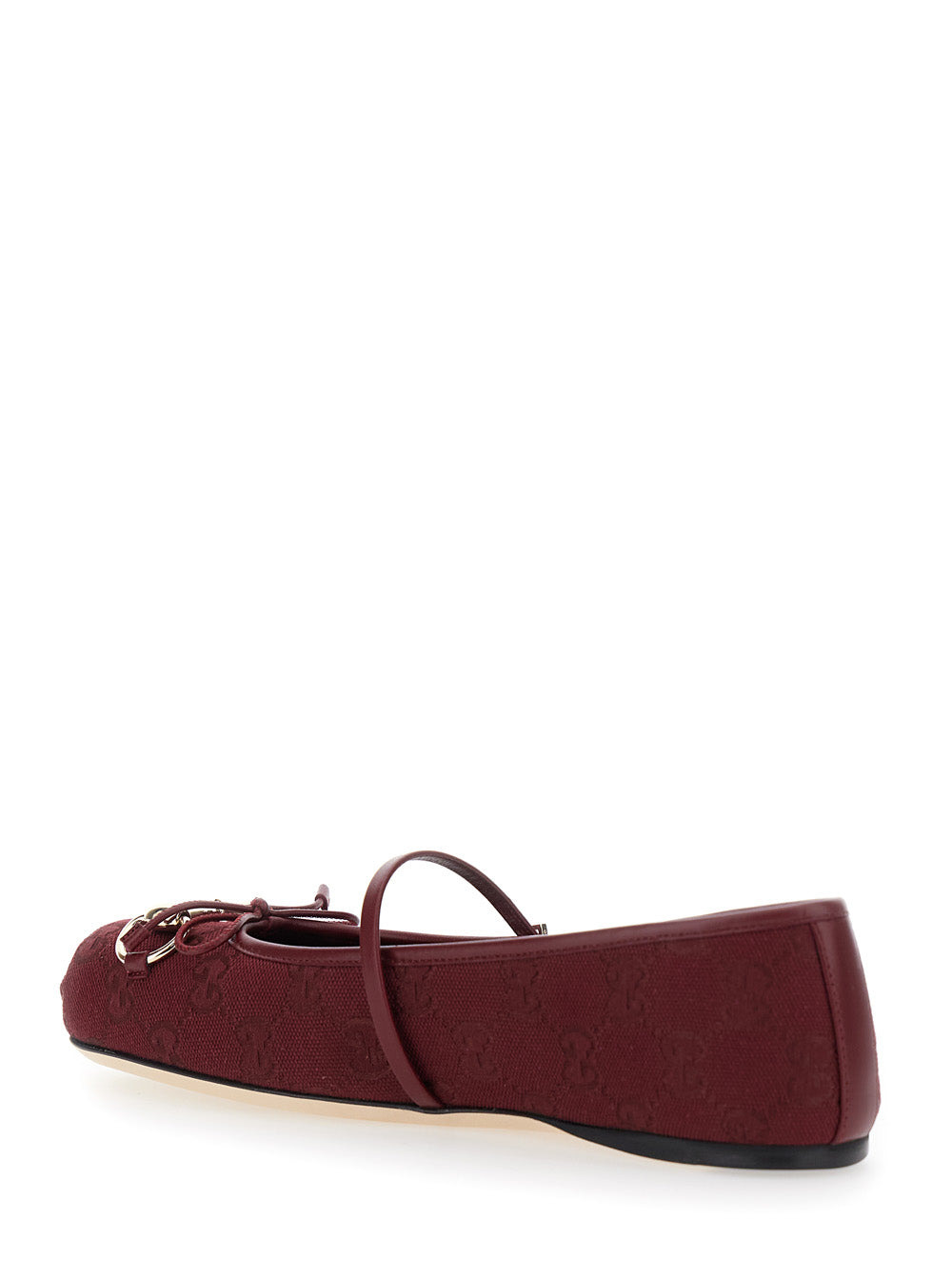 Gucci Women Bordeaux Ballet Shoes With Horsebit And Bow Detail On The Front In Canvas Woman - 3