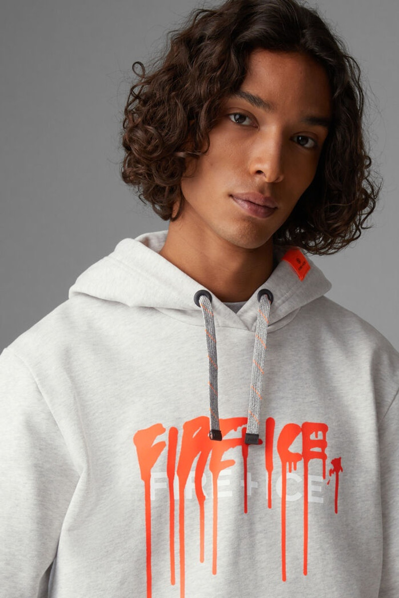 Henley Short-sleeved hoodie in Light gray/Orange 4