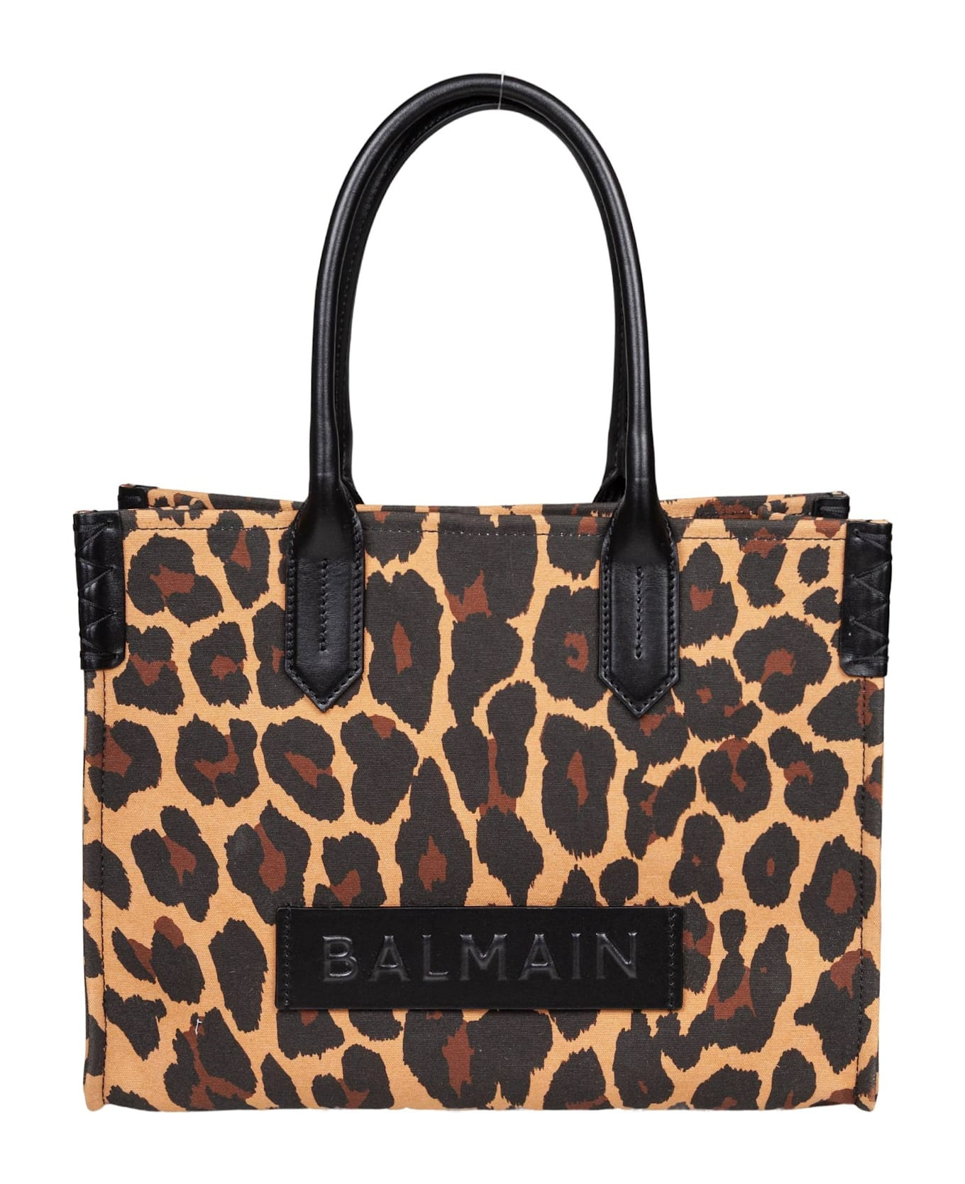Balmain B-army 36 Canvas Tote Bag With Leopard Print - 1