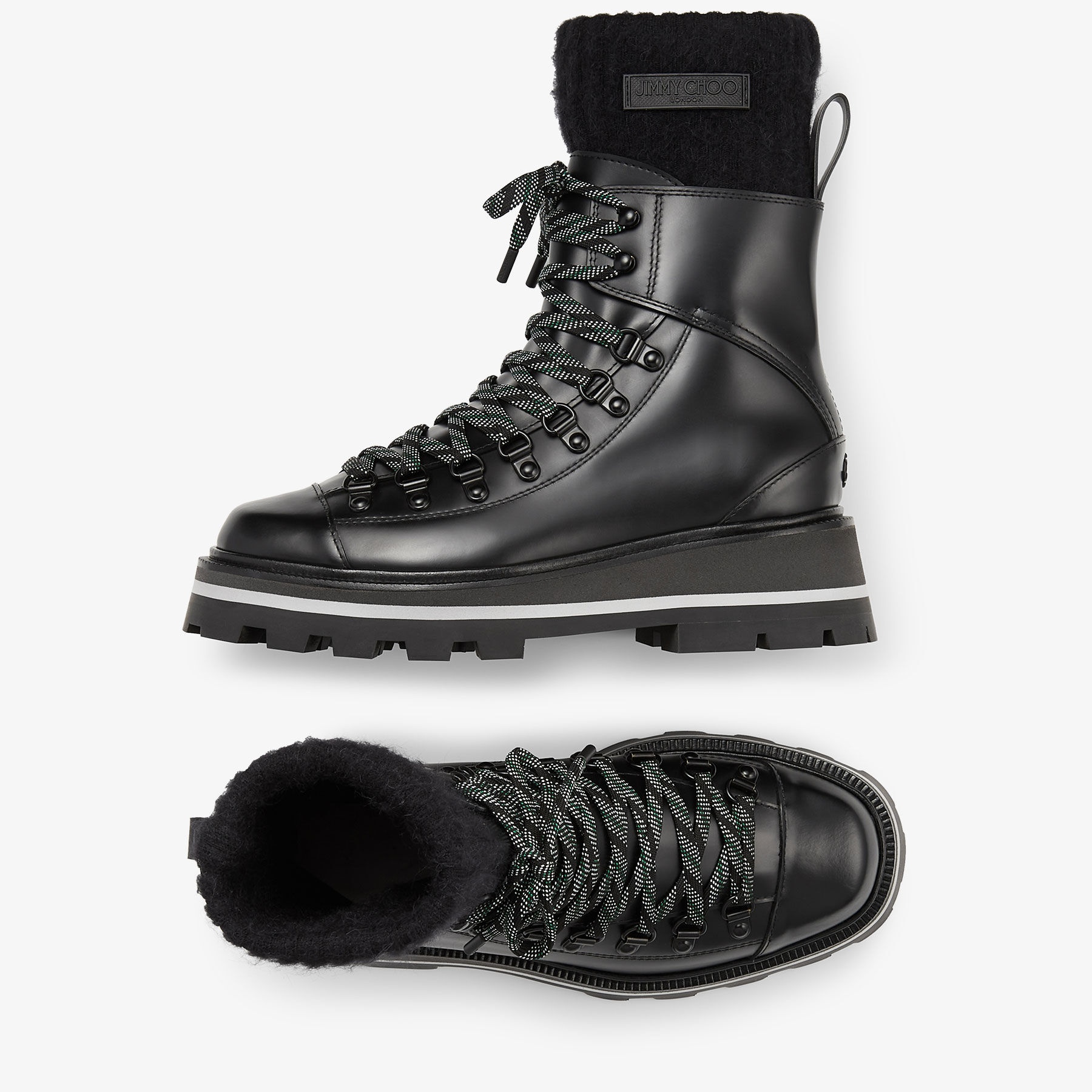 Chike Flat
Black Smooth Leather Ankle Boots with Knitted Sock - 5
