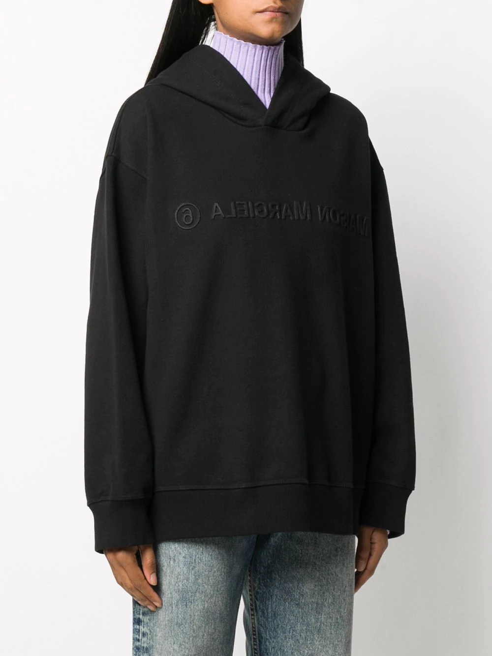 reversed logo embossed hoodie - 3