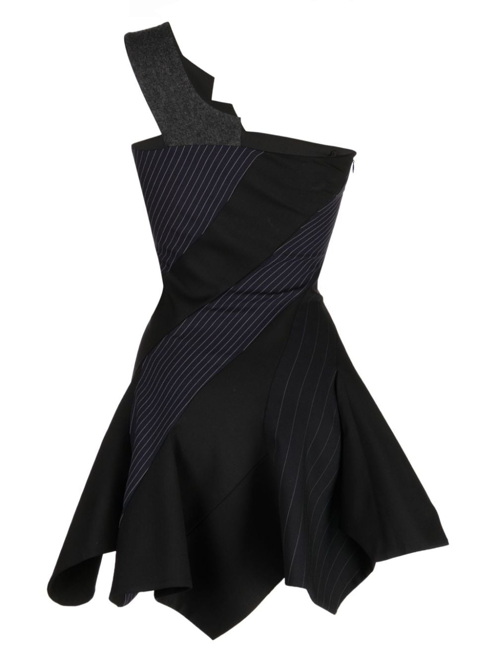 one-shoulder pinstripe asymmetric dress - 2
