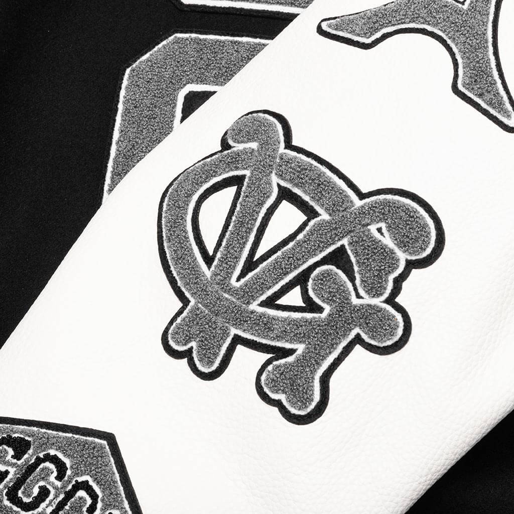 VARSITY BOMBER JACKET W/ PATCHES - BLACK/WHITE - 6