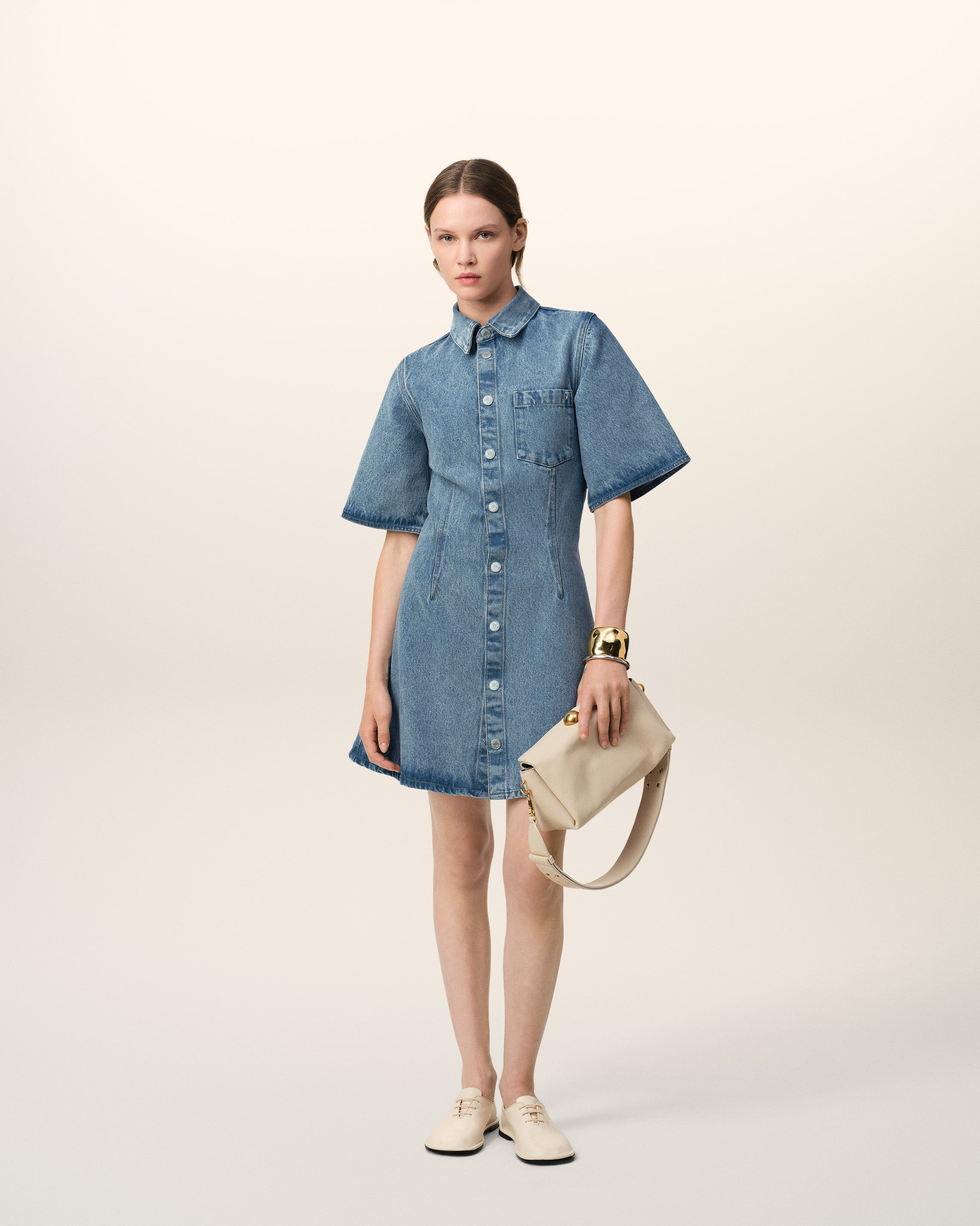 BLUE COTTON SHORT SLEEVE SHIRT DRESS - 2