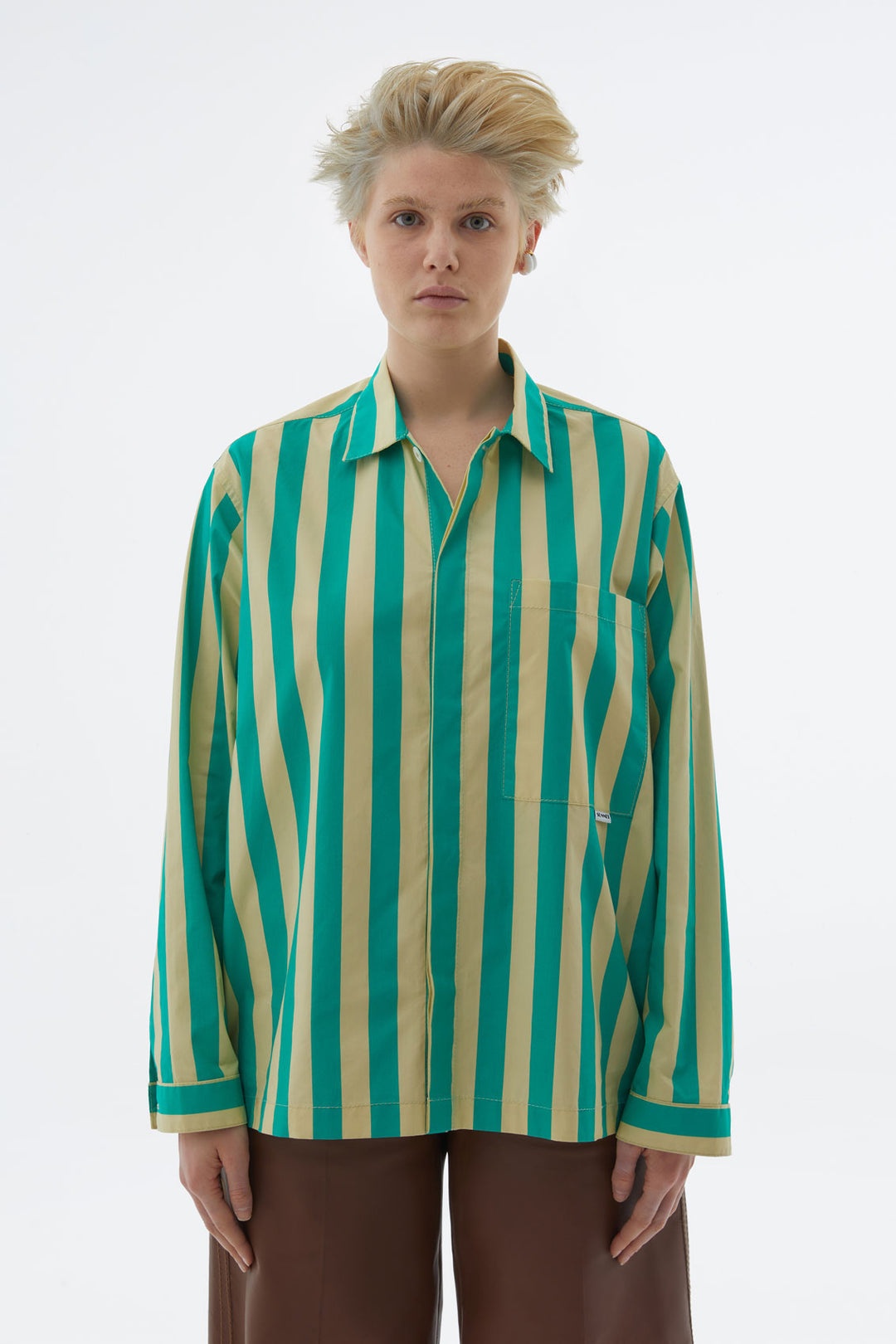 LIGHT YELLOW & GREEN STRIPED SHIRT - 1