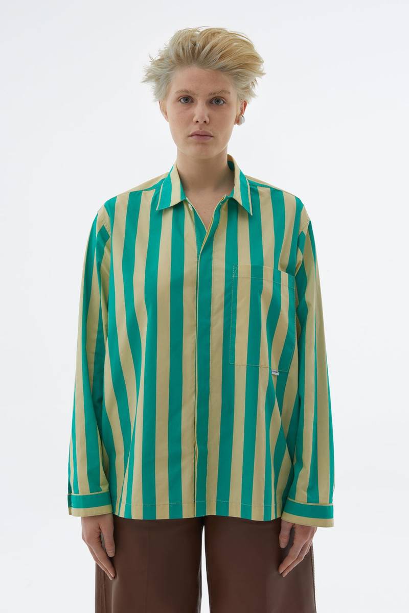 LIGHT YELLOW & GREEN STRIPED SHIRT 1
