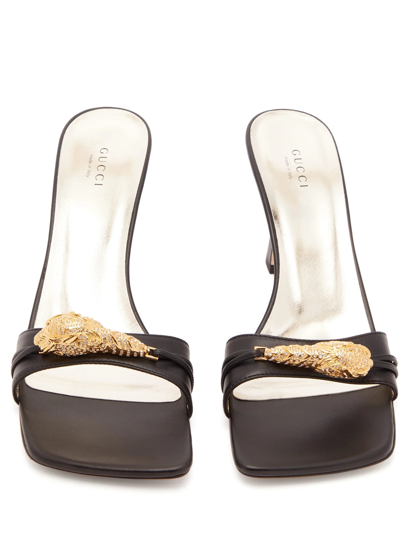 Dora crystal tiger-embellished leather mules - 5