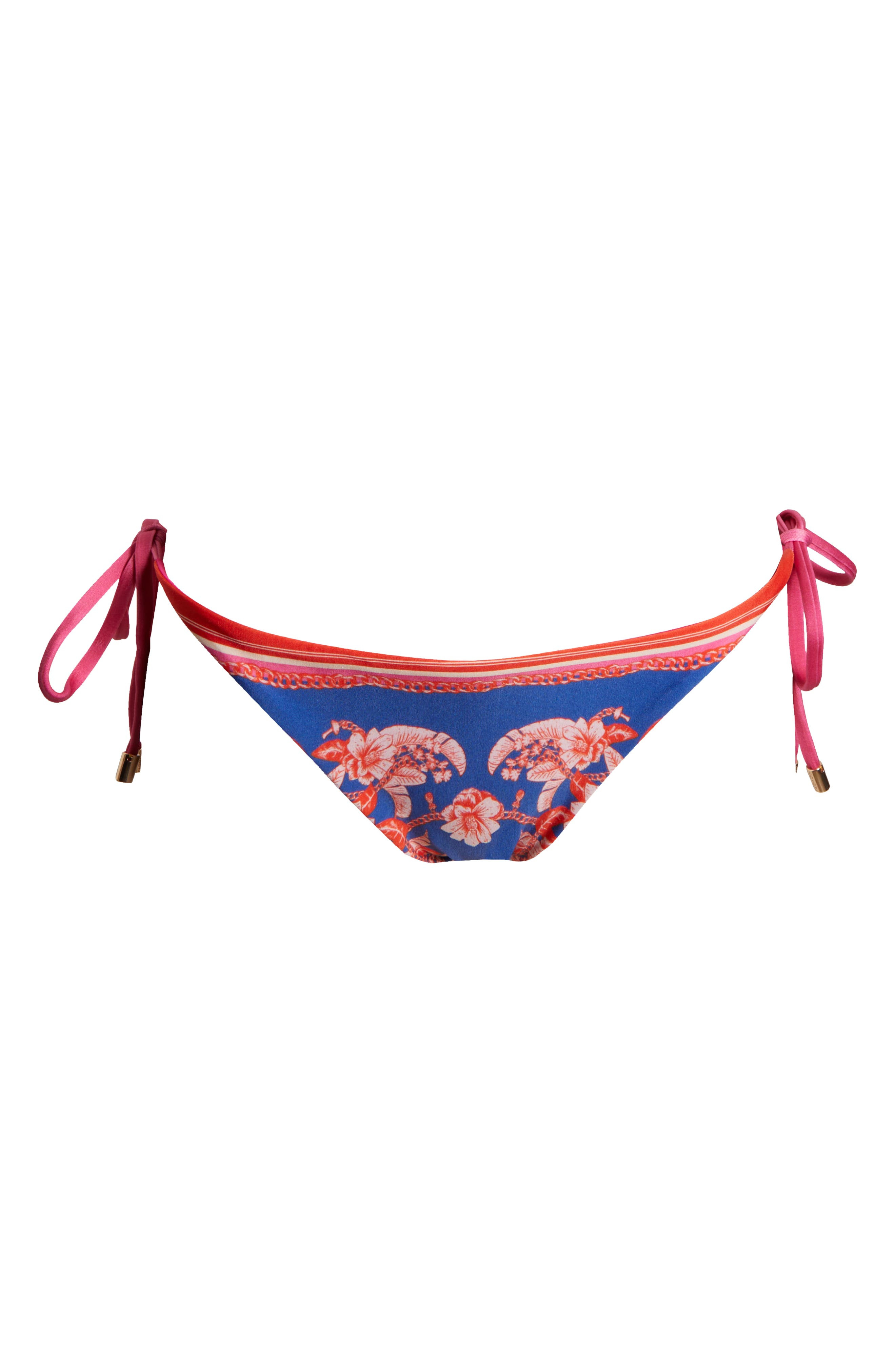 FARM Rio Floral Elegance Mixed Scarves Side Tie Bikini Bottoms in Blue Multi at Nordstrom - 4