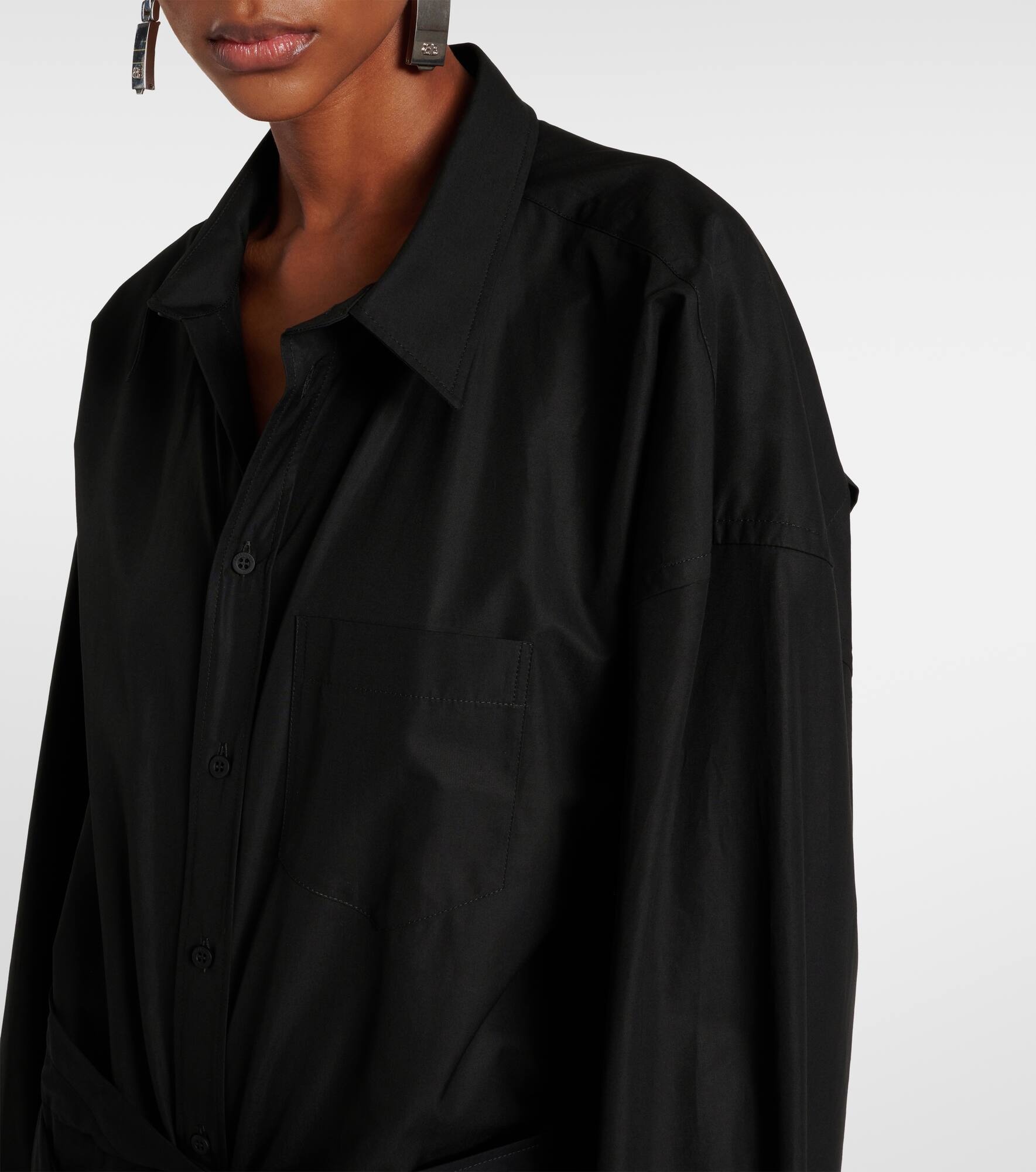 Gathered tie-front cotton shirt dress - 4
