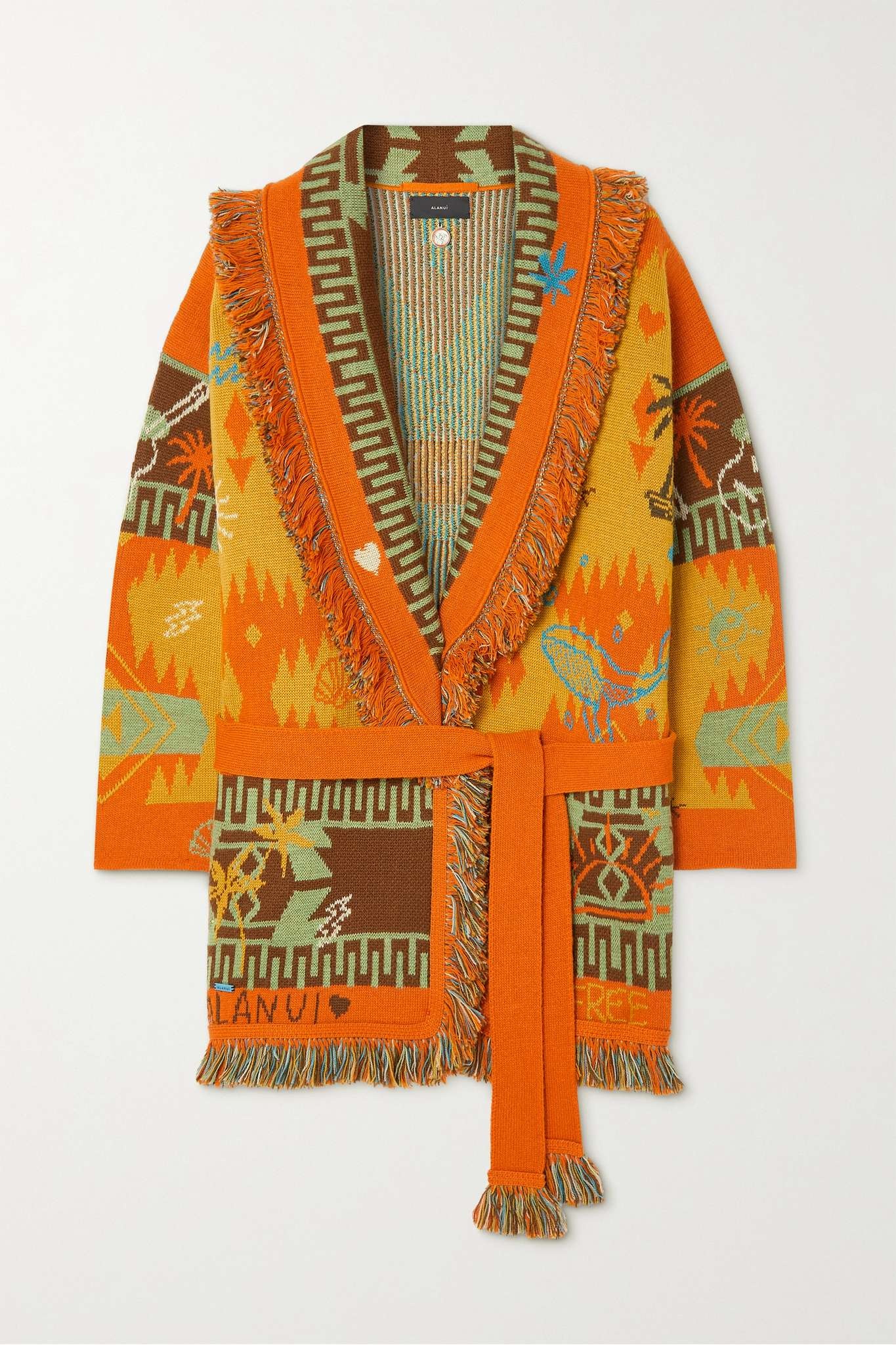 Sunset on the Sea Icon belted fringed wool-jacquard cardigan - 1