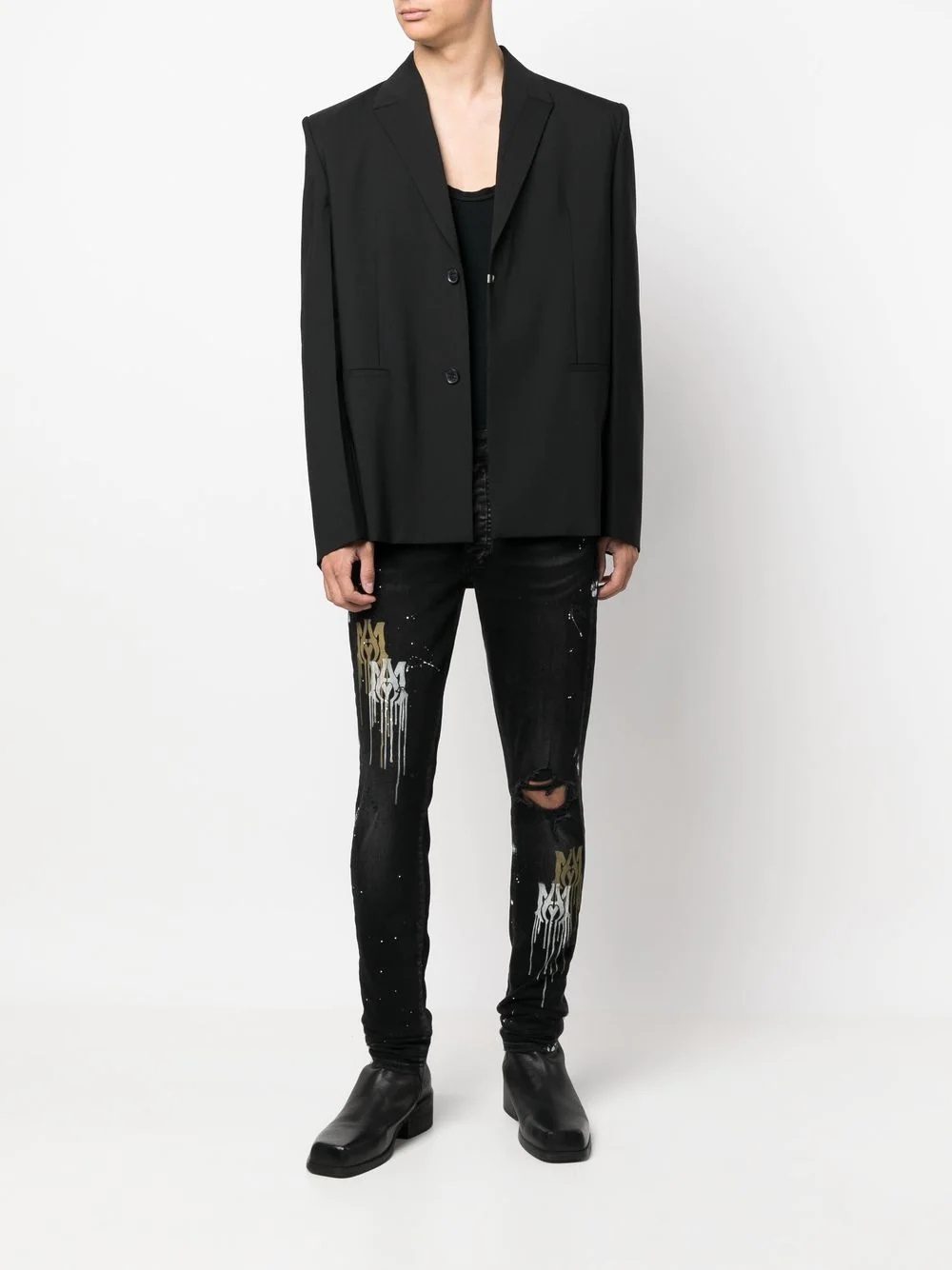 paint splatter-blend skinny-cut jeans - 2