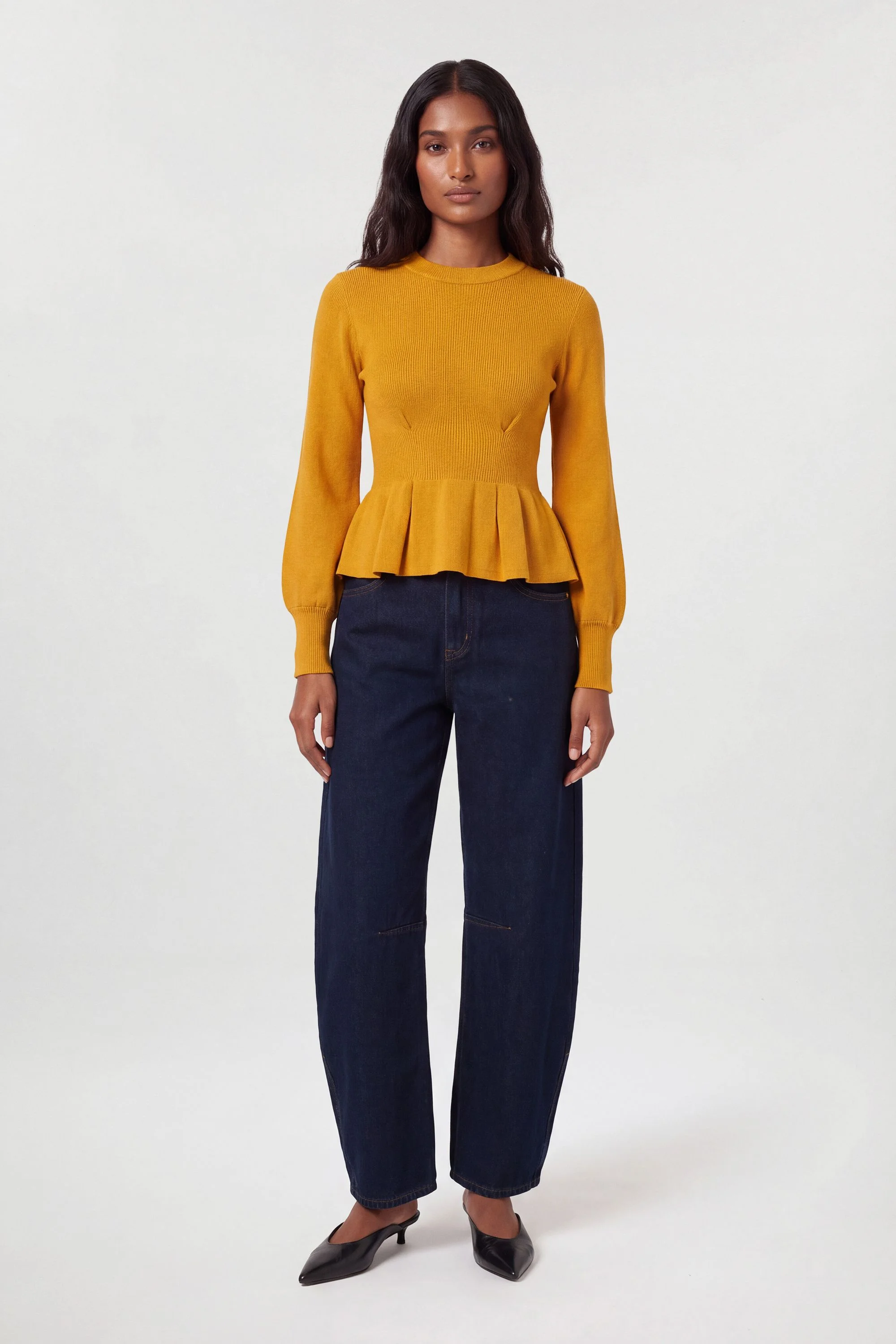 Knitted Peplum Turtleneck Top - 1