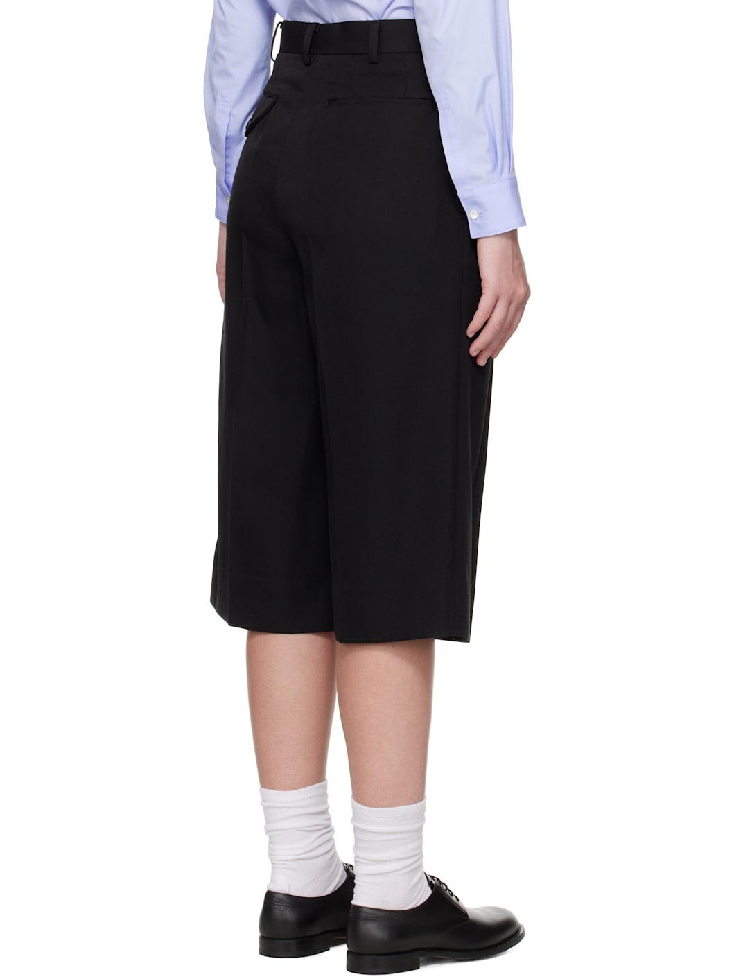 Black Wool Gabardine Pleated Wide Trousers - 3