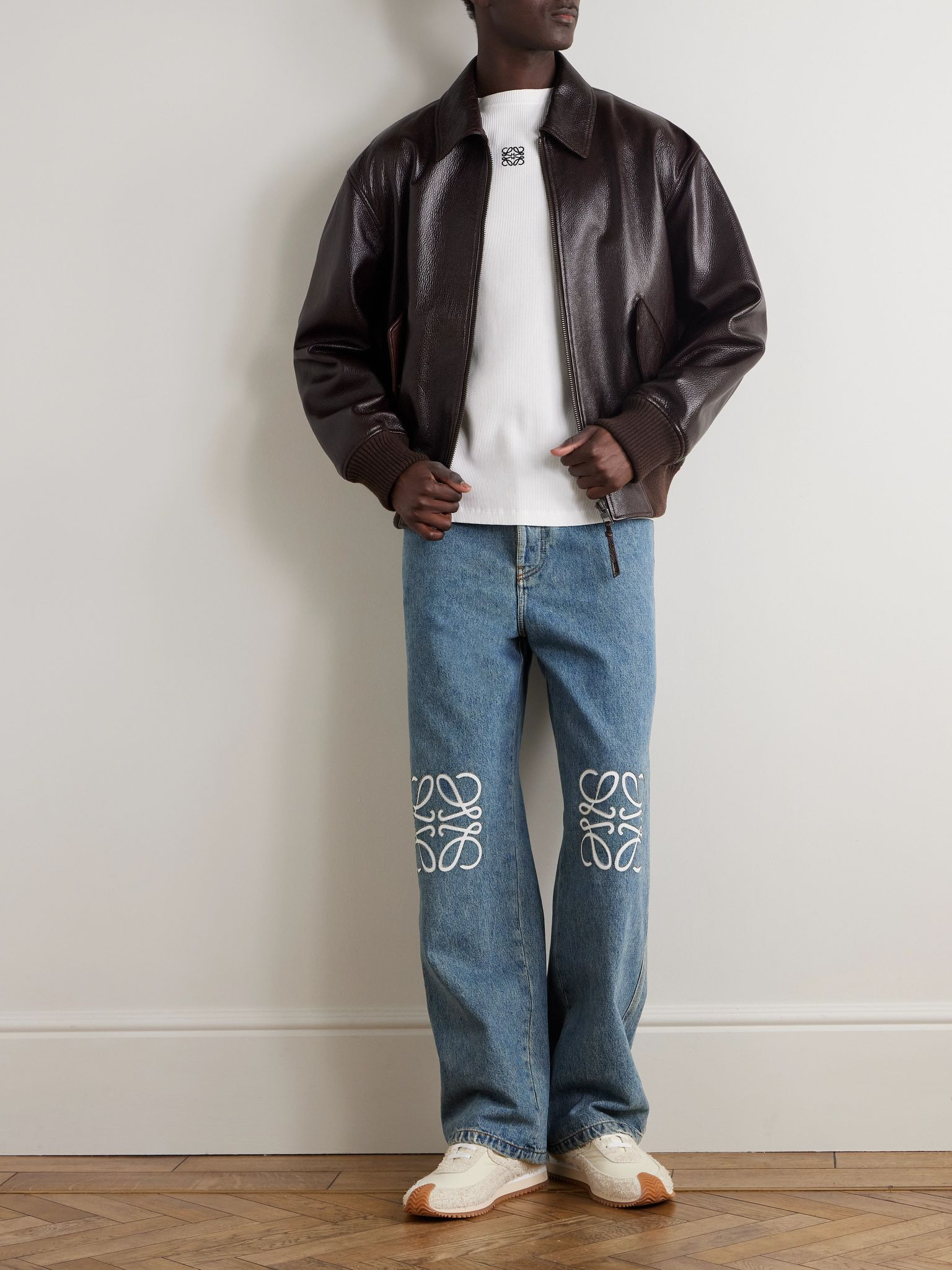 Anagram Wide-Leg Logo-Embroidered Jeans Blue - 2