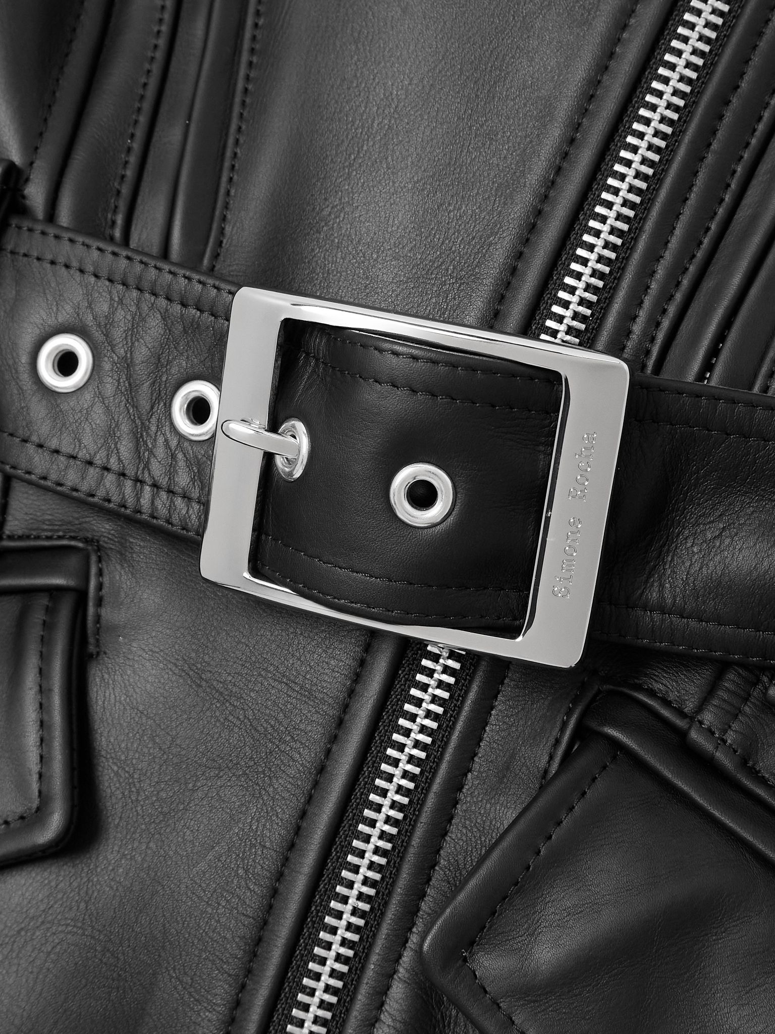 Belted leather jacket Black - 6