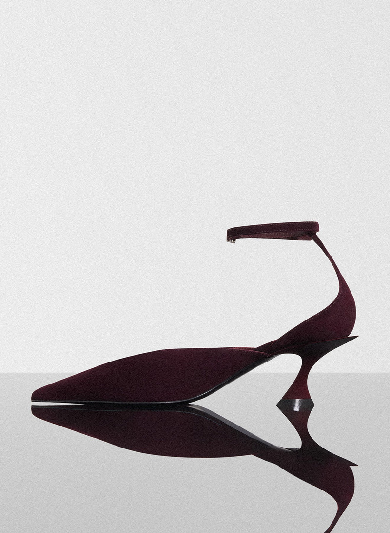 MUGLER burgundy leather strappy fang 55 mules outlook
