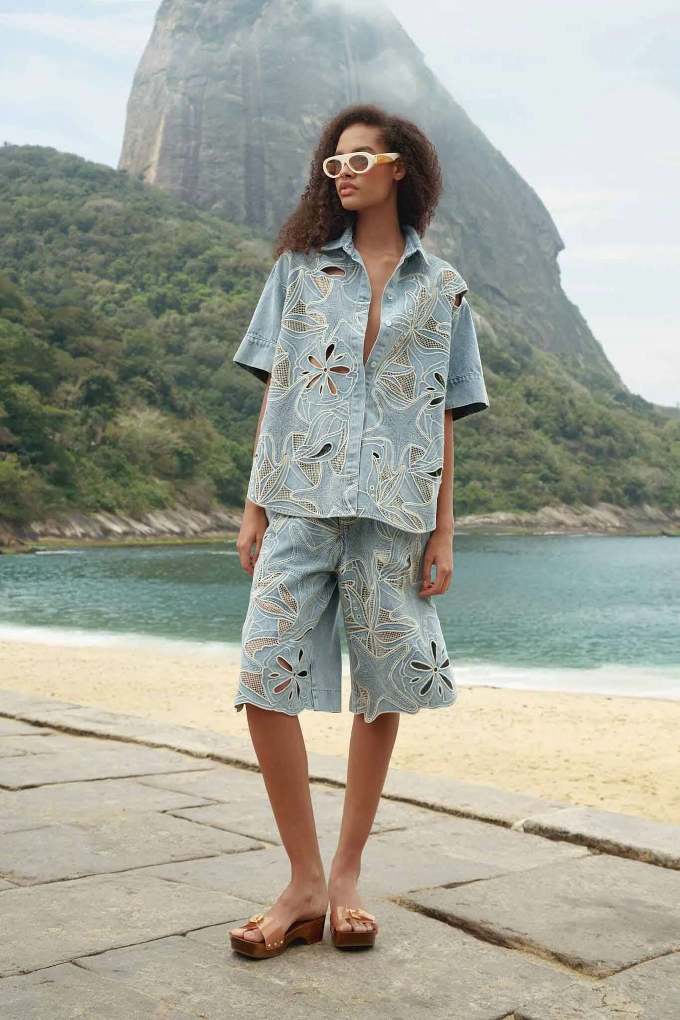 Denim Sea Desire Embroidered Bermuda Shorts - 1